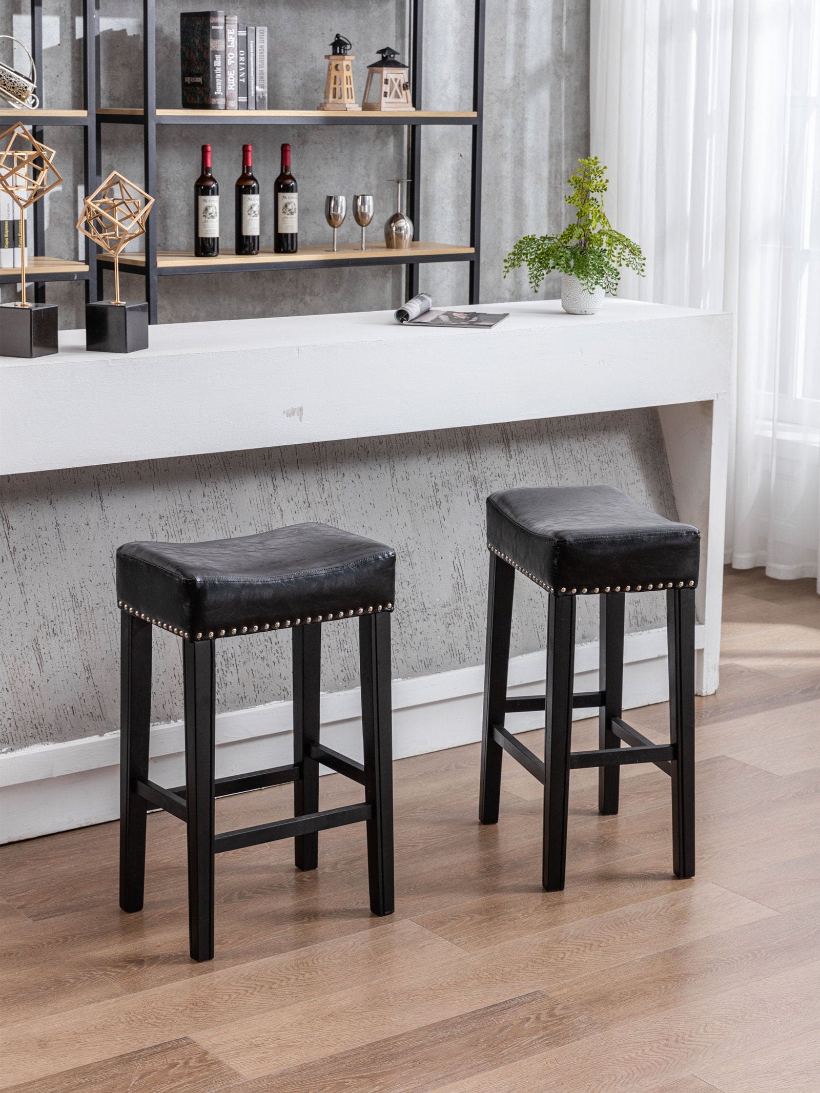 A&A Furniture,Counter Height 29" Bar Stools for Kitchen Counter Backless Faux Leather Stools Farmhouse Island Chairs (29 Inch, Black, Set of 2)