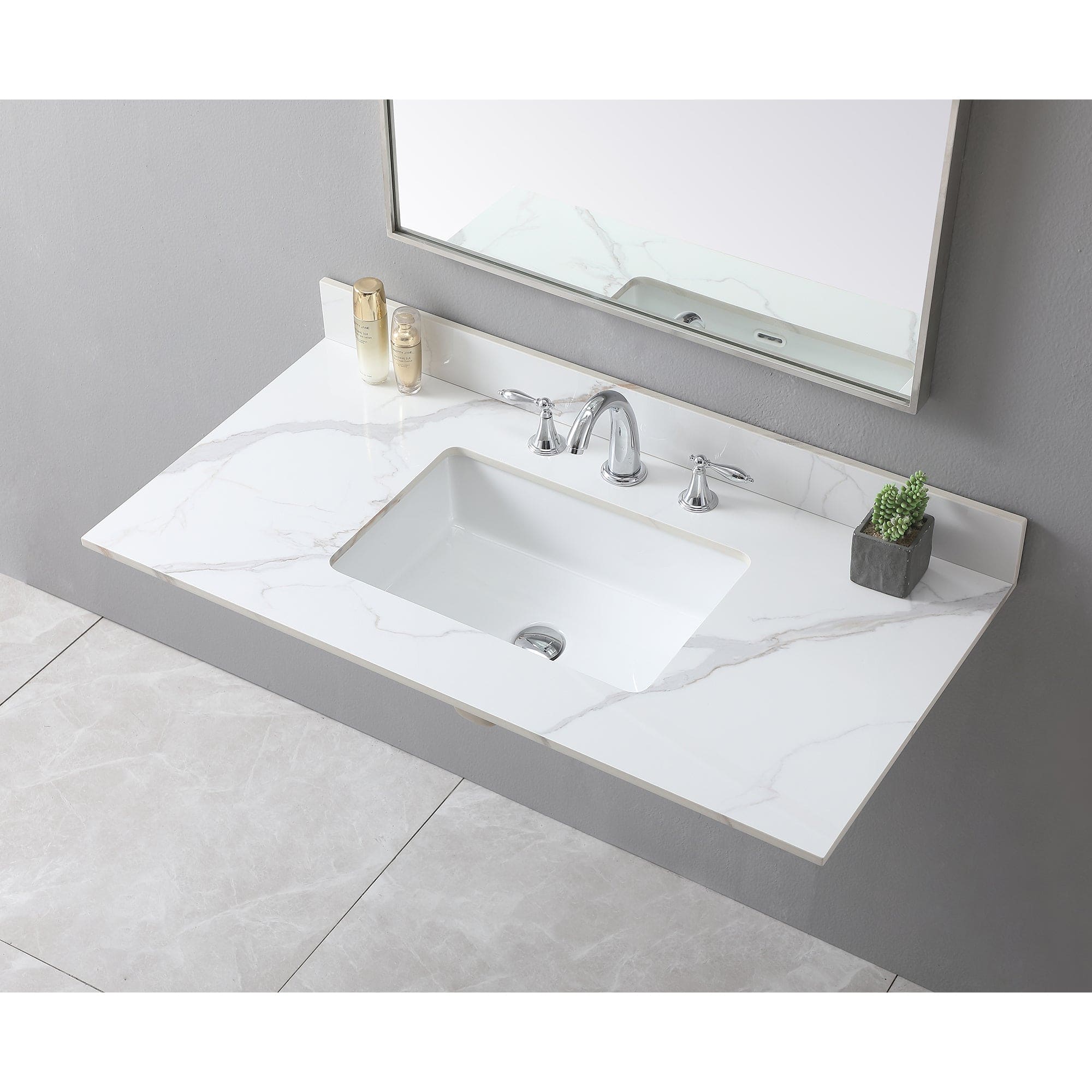 Montary 43x22inch bathroom vantiy top sintered stone carrara gold with 3 faucet hole  for bathroom cabinet .