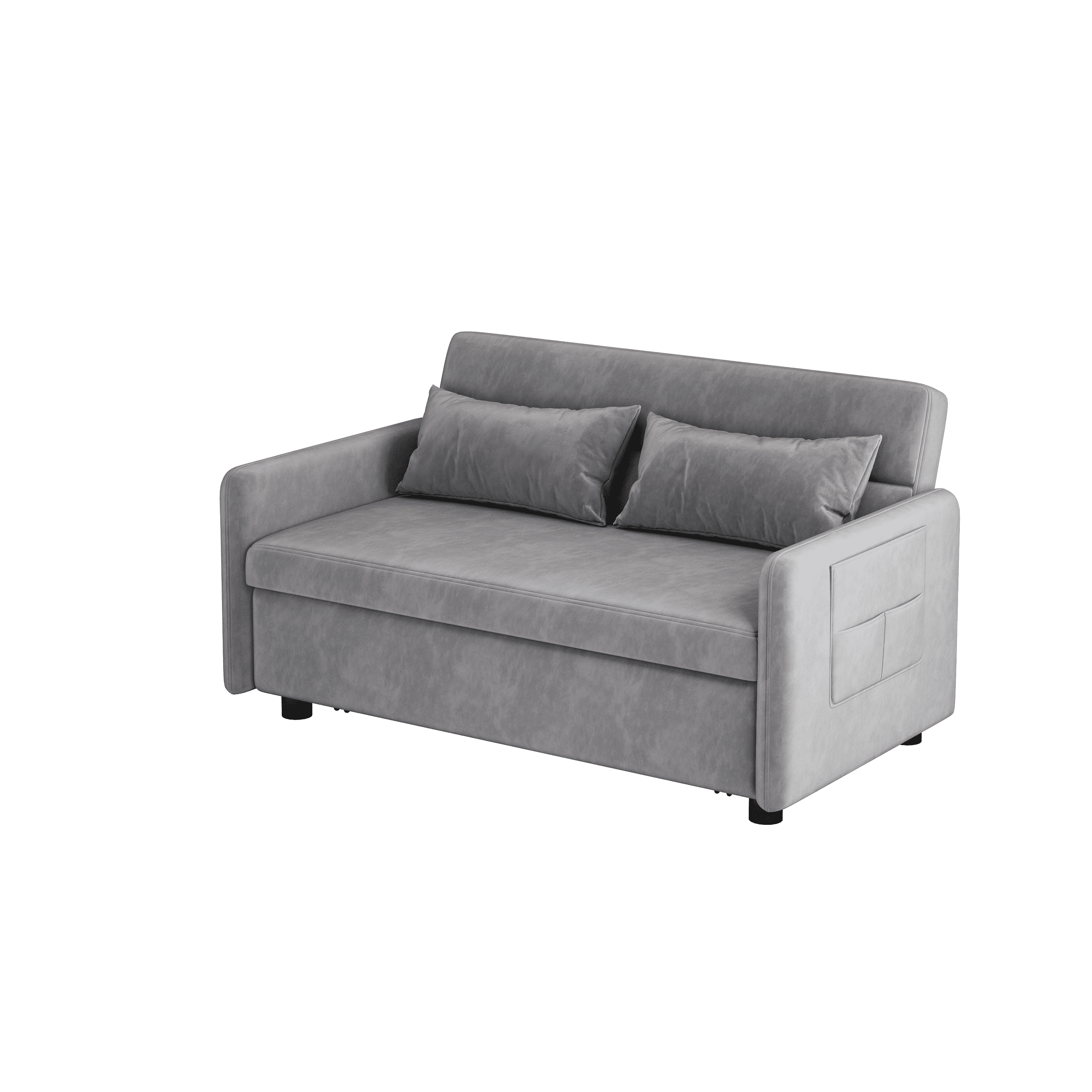 2120 Sofa Pull Out Bed Included Two Pillows 54" Grey Velvet Sofa for Small Spaces