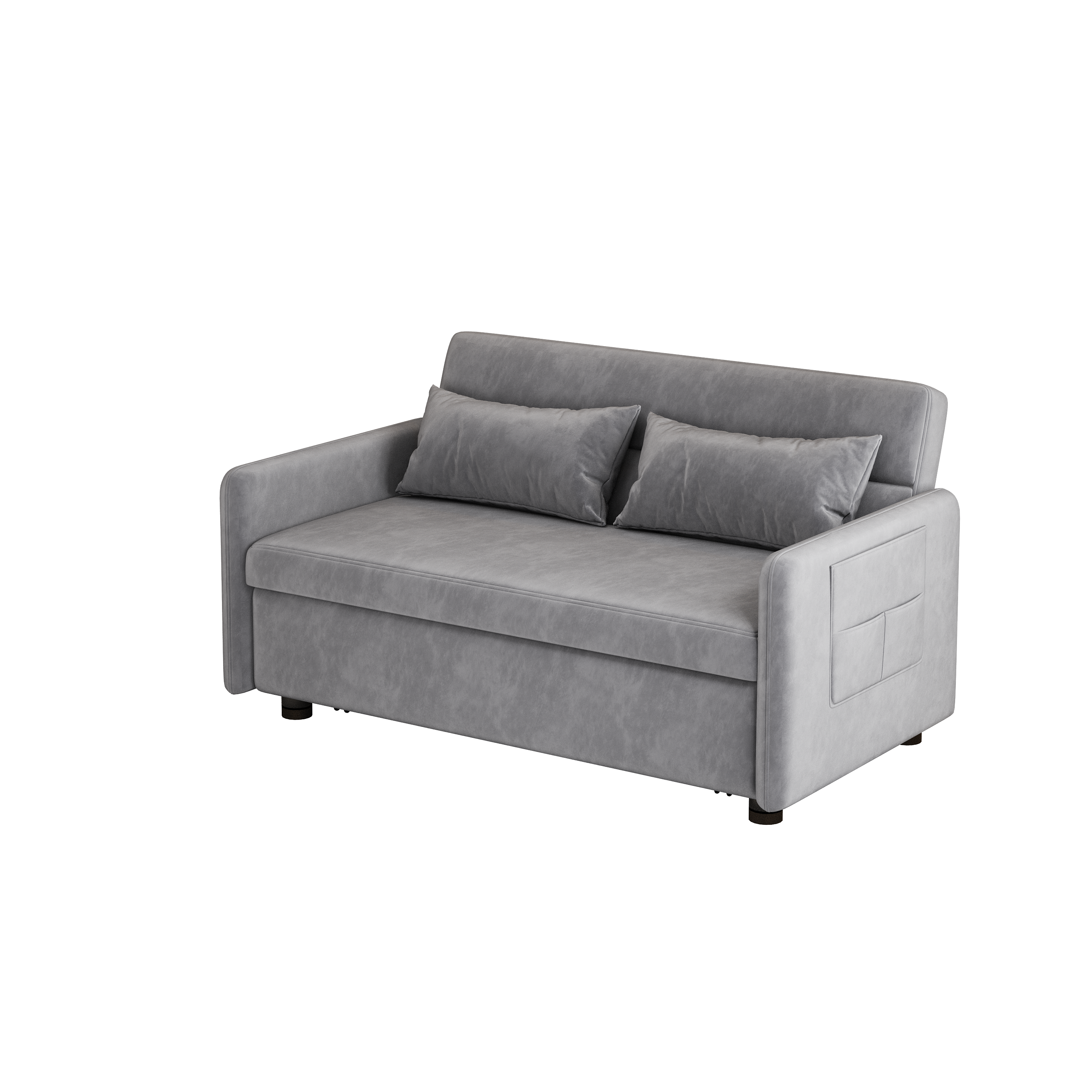 Sofa Pull Out Bed Included Two Pillows 54" Grey Velvet Sofa for Small Spaces