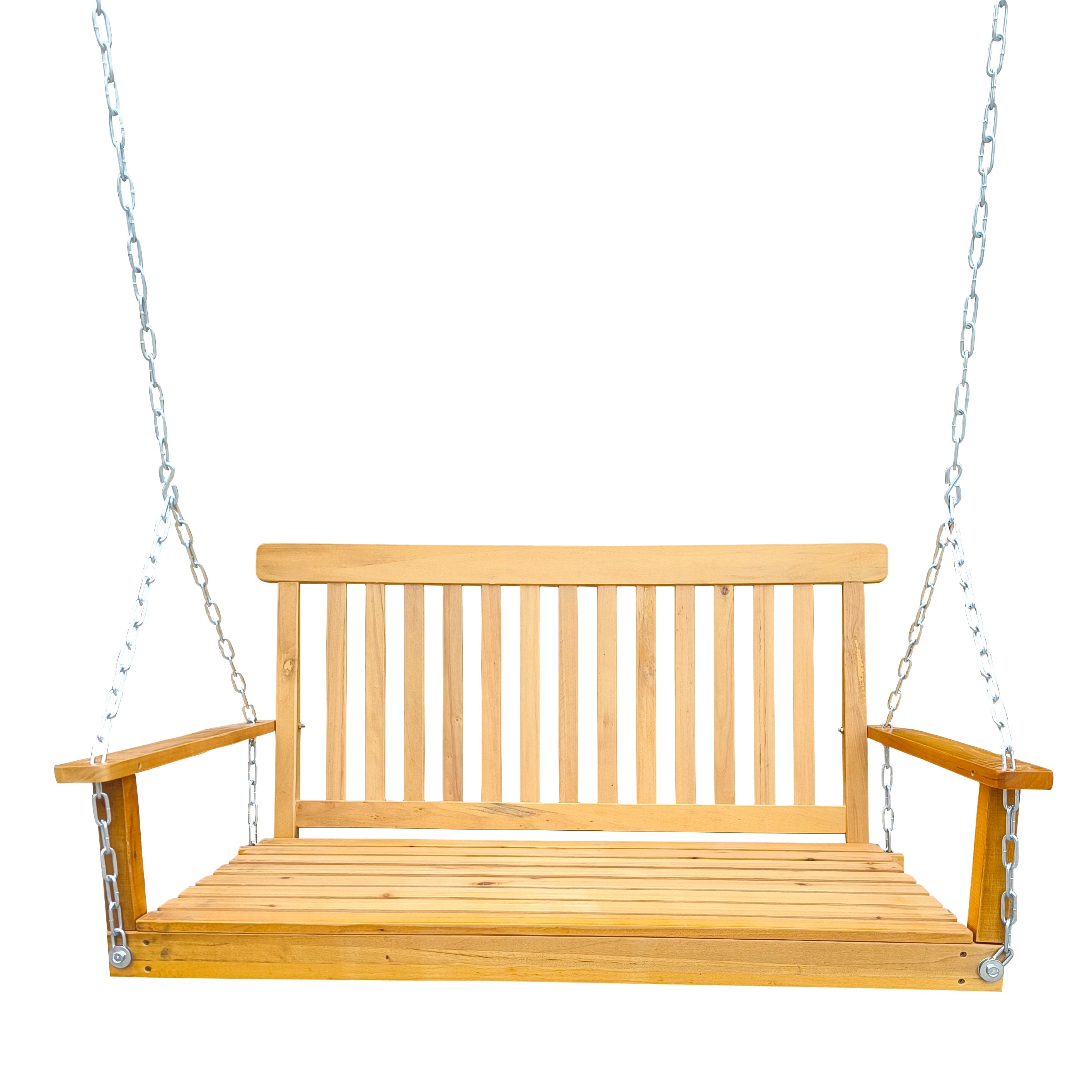 Front Porch Swing with Armrests, Wood Bench Swing with Hanging Chains,for Outdoor Patio ,Garden Yard, porch, backyard,  or sunroom,Easy to Assemble,teak