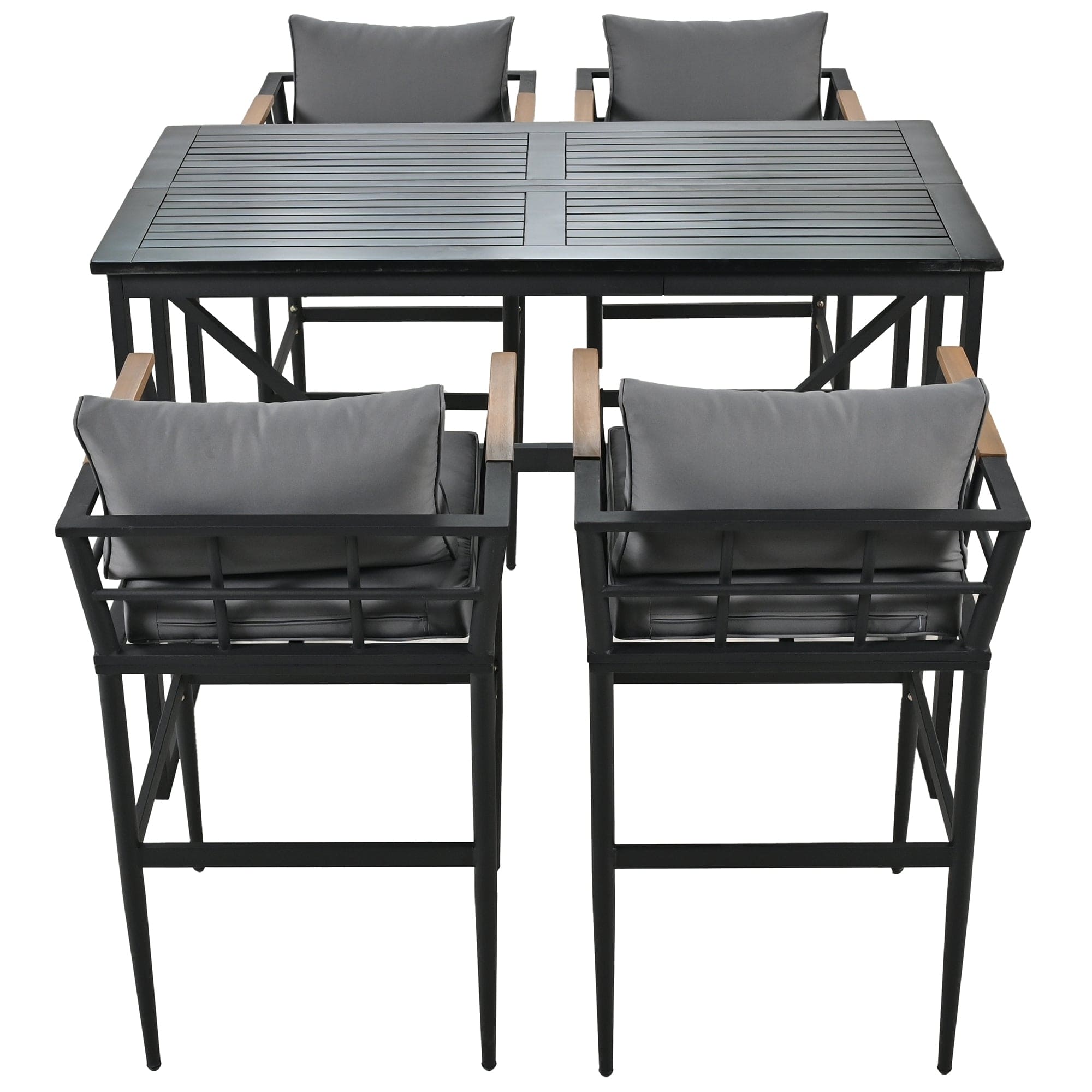 U_Style Steel Outdoor Dining Set with Acacia Wood Armrest Suitable For Patio, Balcony Or Backyard