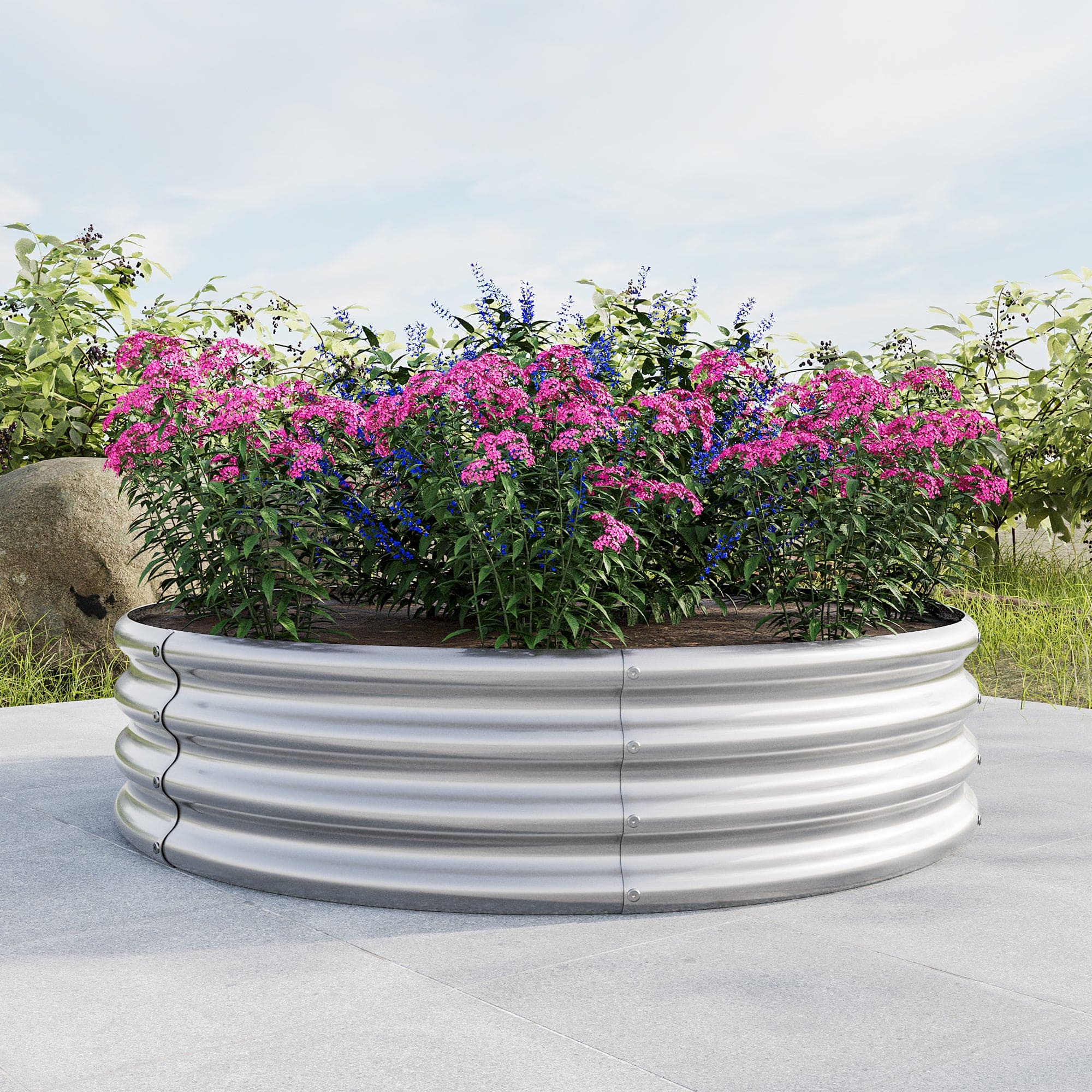 47.24*11.4" Tall Round Raised Garedn Bed,Metal Raised Beds for Vegetables, Outdoor Garden Raised Planter Box, Backyard Patio Planter Raised Beds for Flowers, Herbs, Fruits Silver