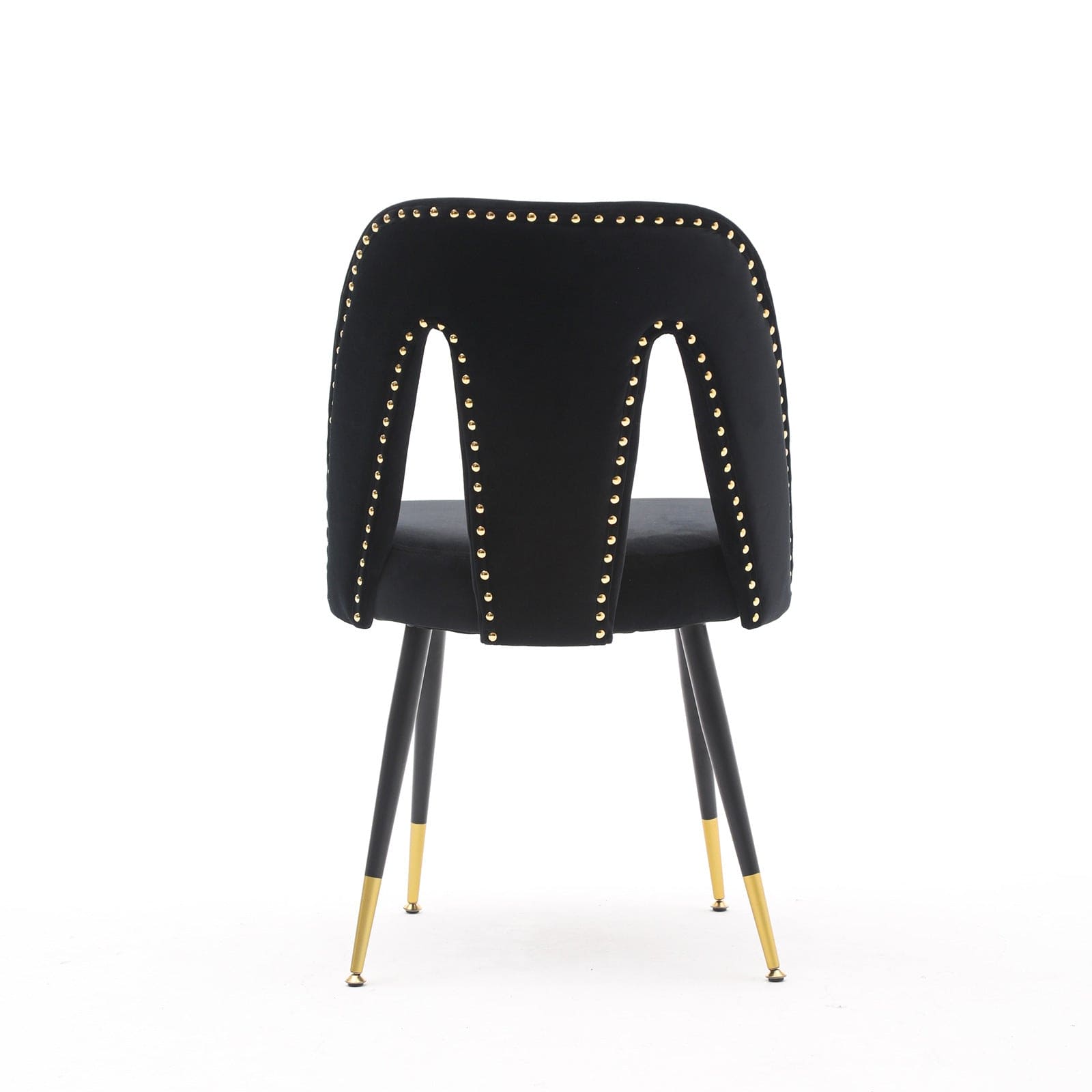 A&A Furniture,Akoya Collection Modern Contemporary Velvet Upholstered Dining Chair with Nailheads and Gold Tipped Black Metal Legs,Black,Set of 2