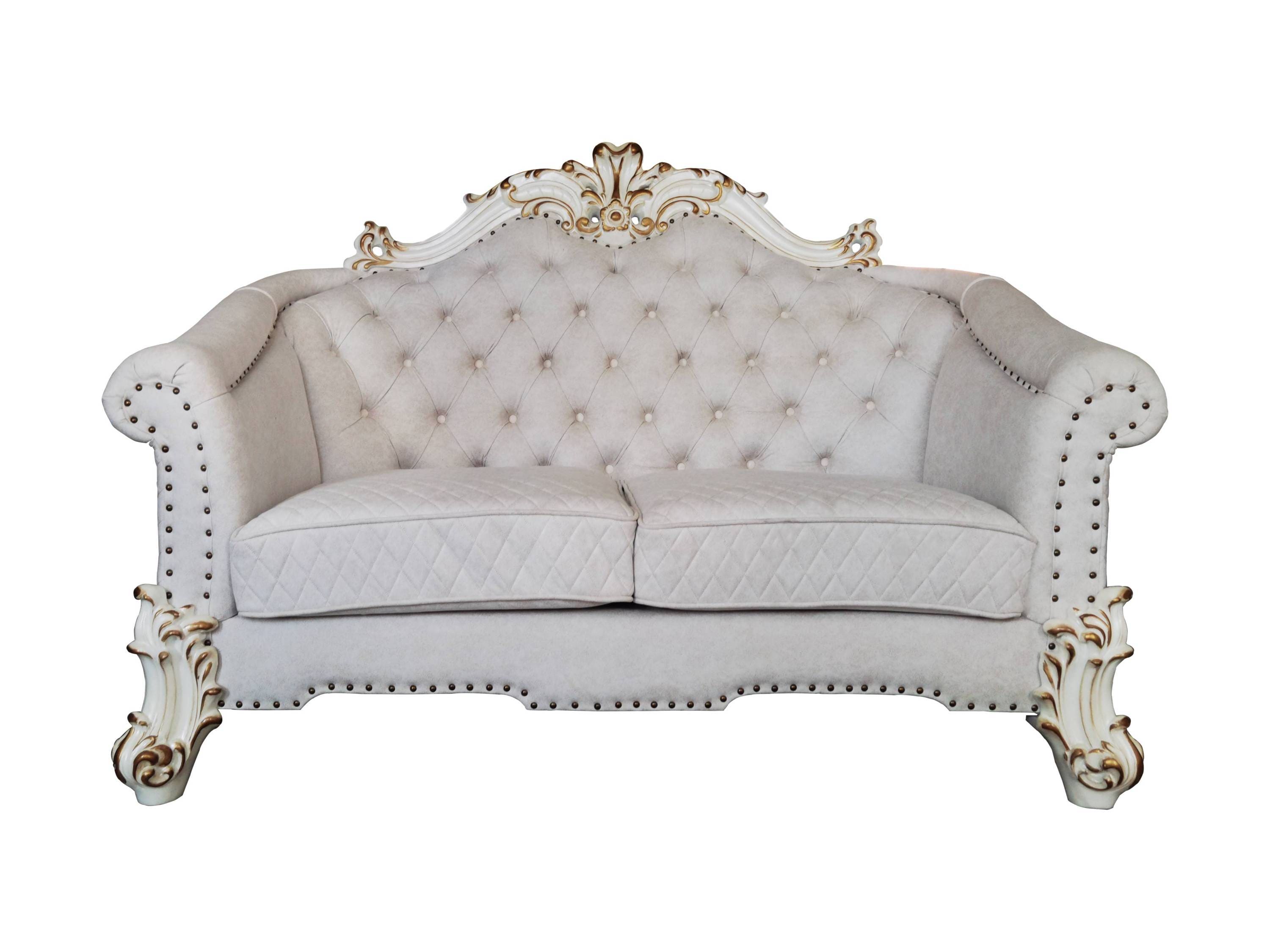 ACME Vendom II Loveseat w/4 Pillows, Two Tone Ivory Fabric & Antique Pearl Finsih LV01330