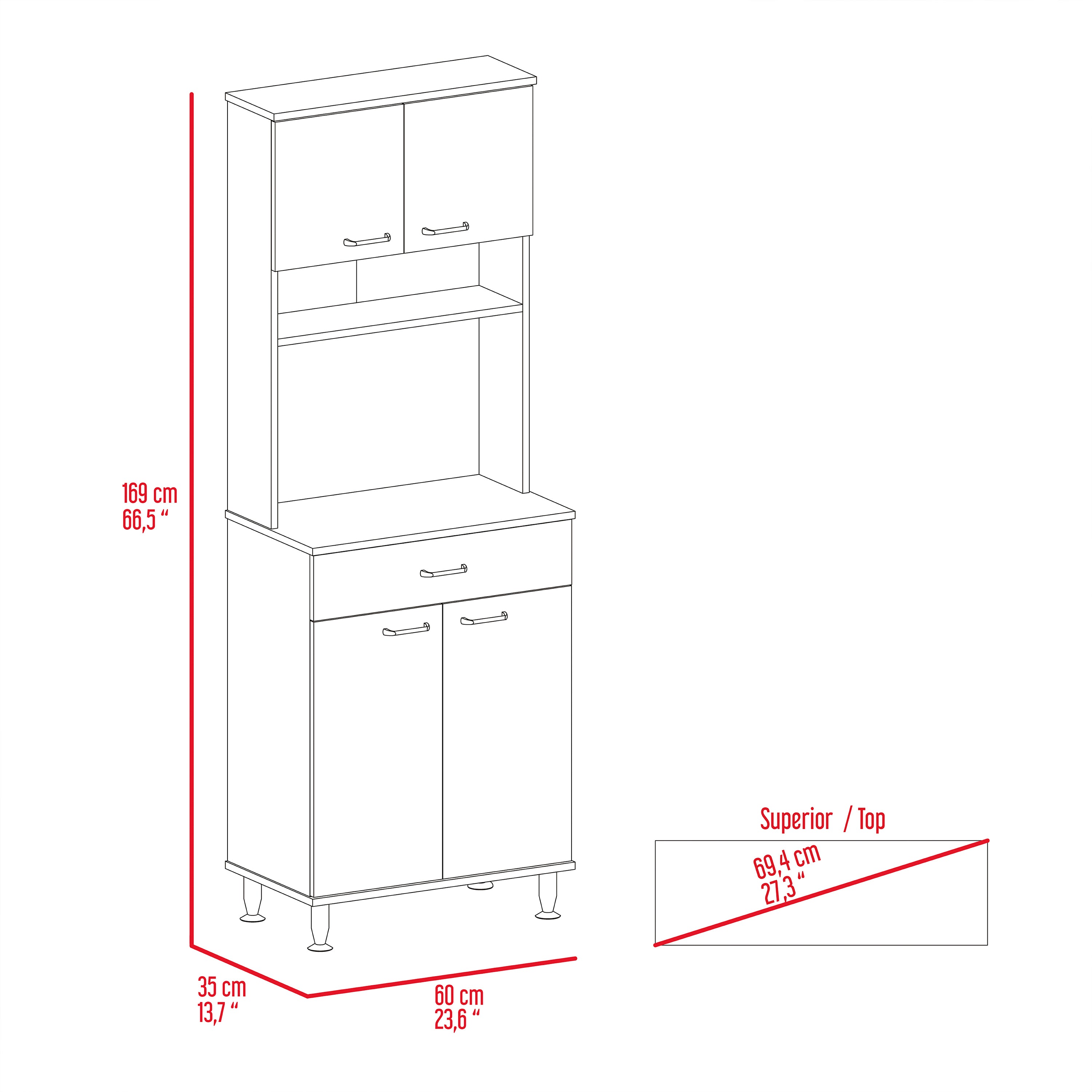 Pantry Piacenza,Two Double Door Cabinet, Smokey Oak Finish