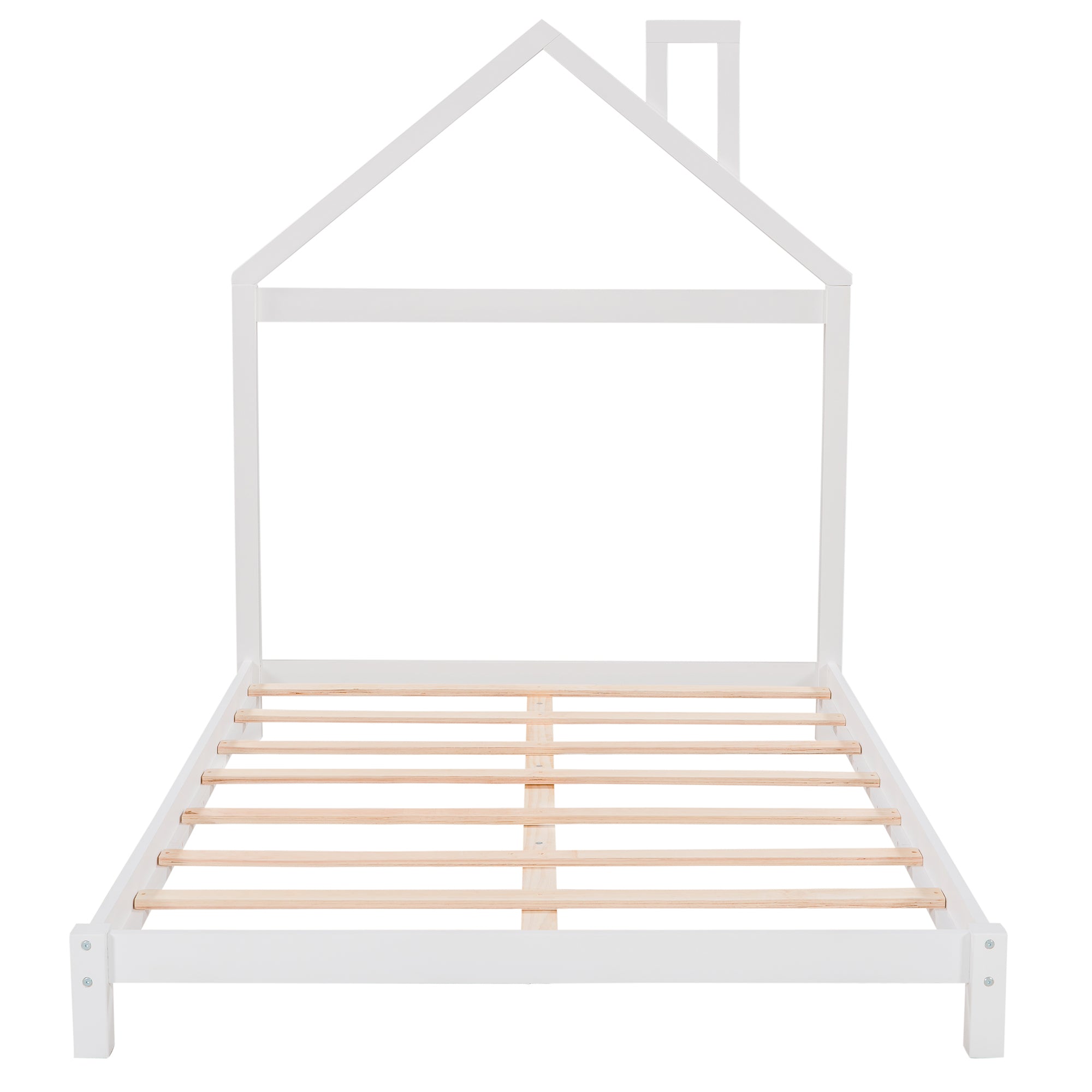 Full Size Wood Platform Bed with House-shaped Headboard  (White)