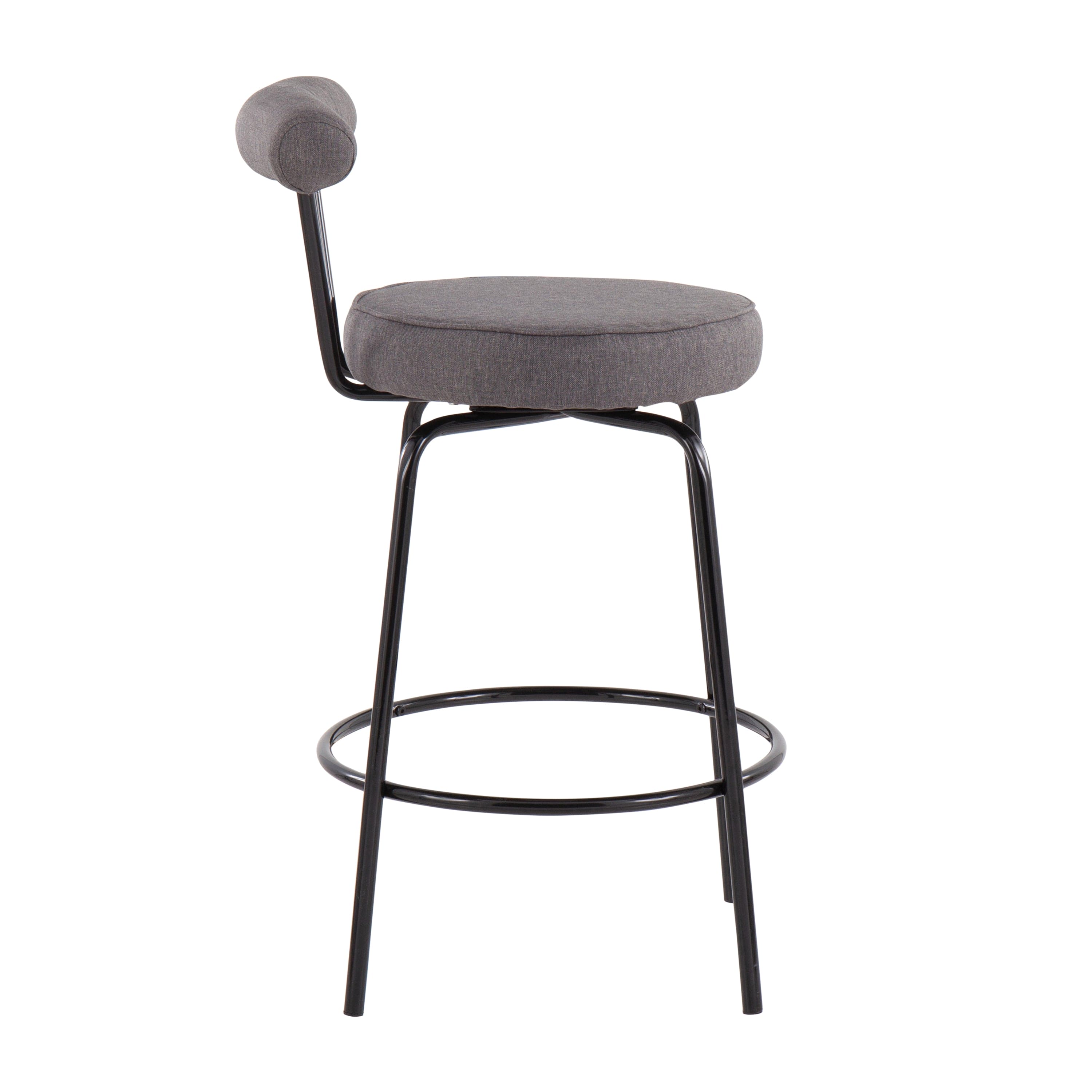 Rhonda Contemporary Counter Stool in Black Steel and Charcoal Fabric by LumiSource - Set of 2