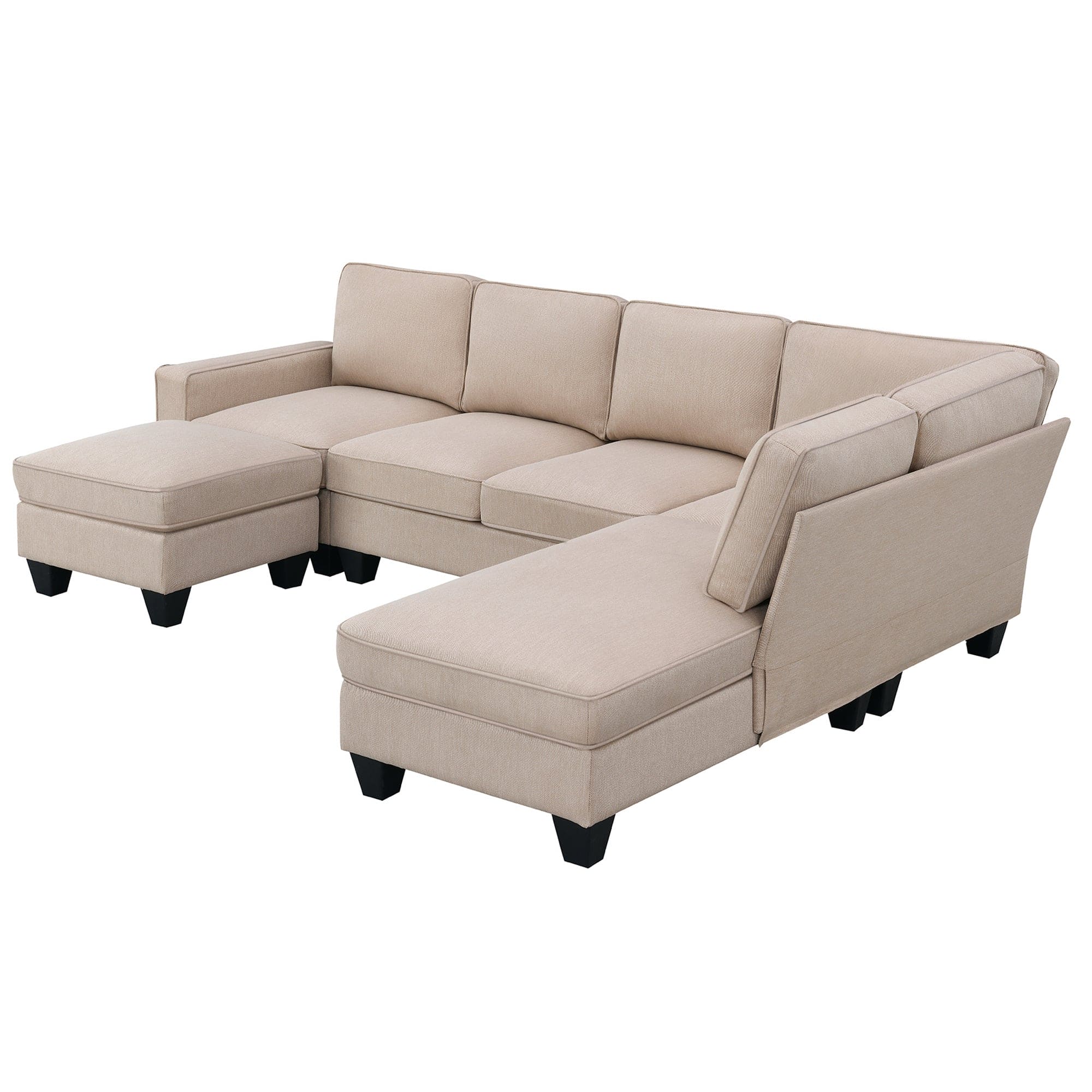 [VIDEO provided] [New] 104.3*78.7" Modern L-shaped Sectional Sofa,7-seat Linen Fabric Couch Set with Chaise Lounge and Convertible Ottoman for Living Room,Apartment,Office,3 Colors