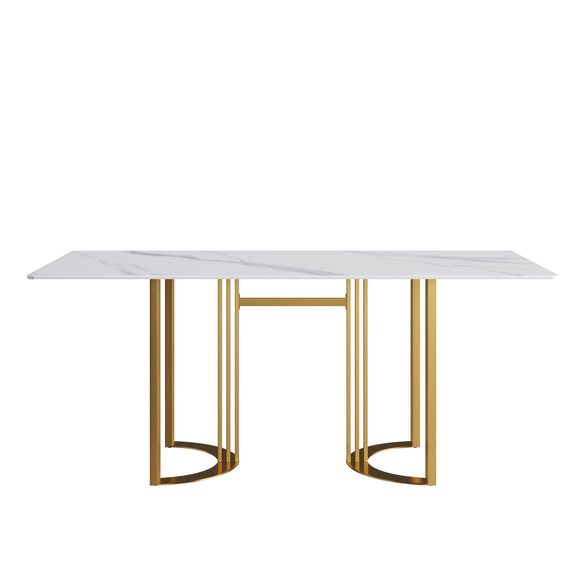 70.87" modern artificial stone white straight edge golden metal leg dining table-can accommodate 6-8 people