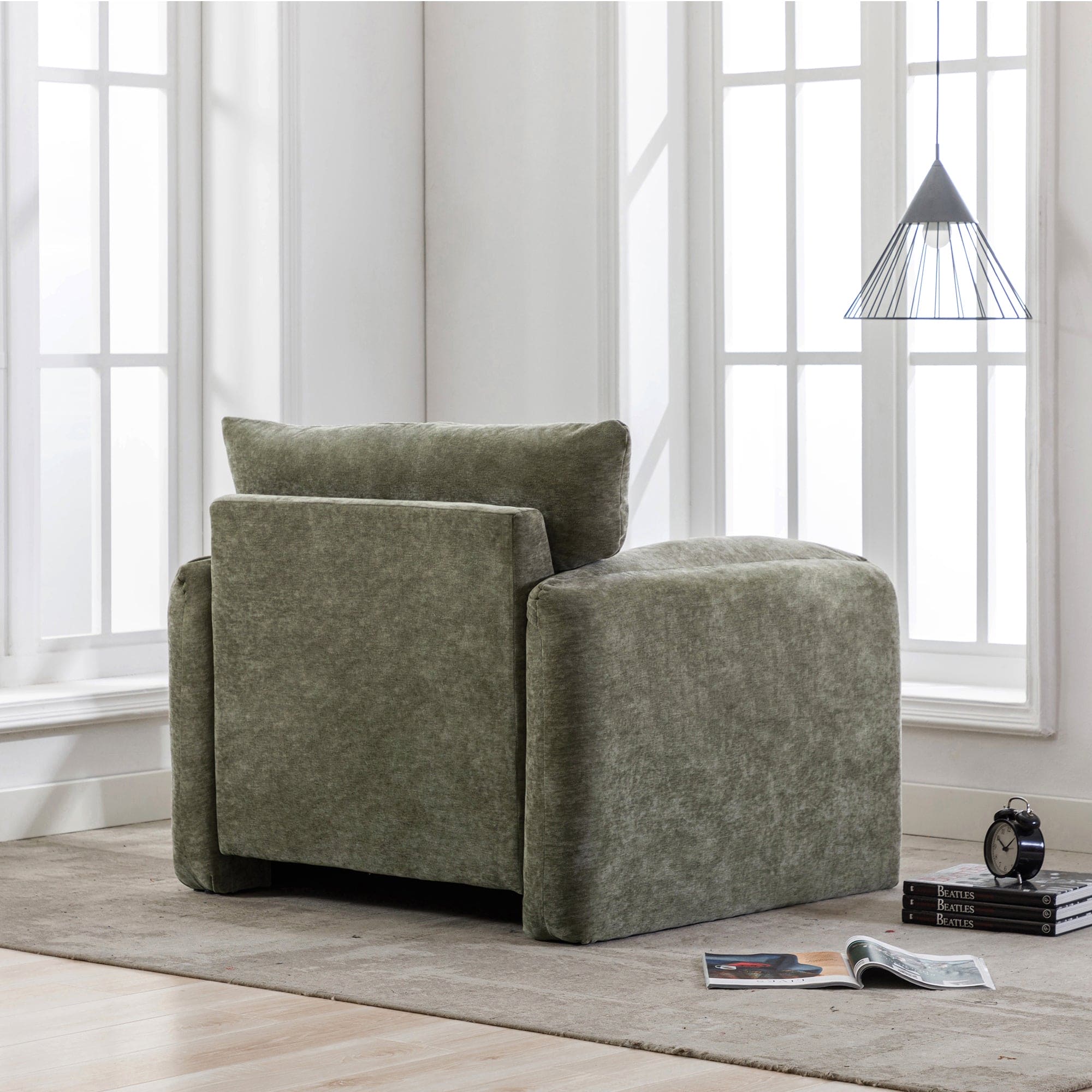 Modern Style Chenille Oversized Armchair Accent Chair Single Sofa Lounge Chair 38.6'' W for Living Room, Bedroom, Matcha Green