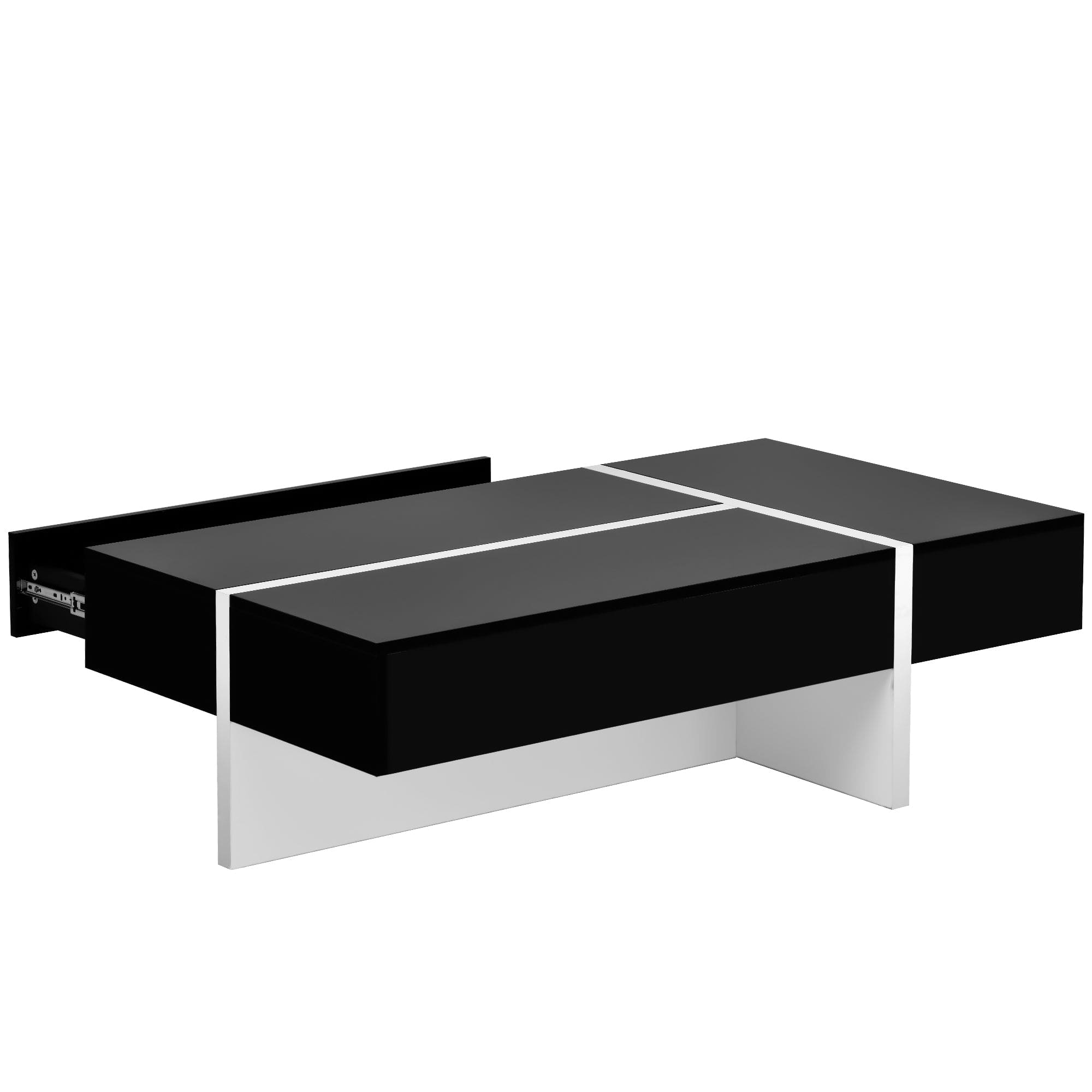 ON-TREND Contemporary Rectangle Design Living Room Furniture, Modern High Gloss Surface Cocktail Table, Center Table for Sofa or Upholstered Chairs, 45.2*25.5*13.7in, Black