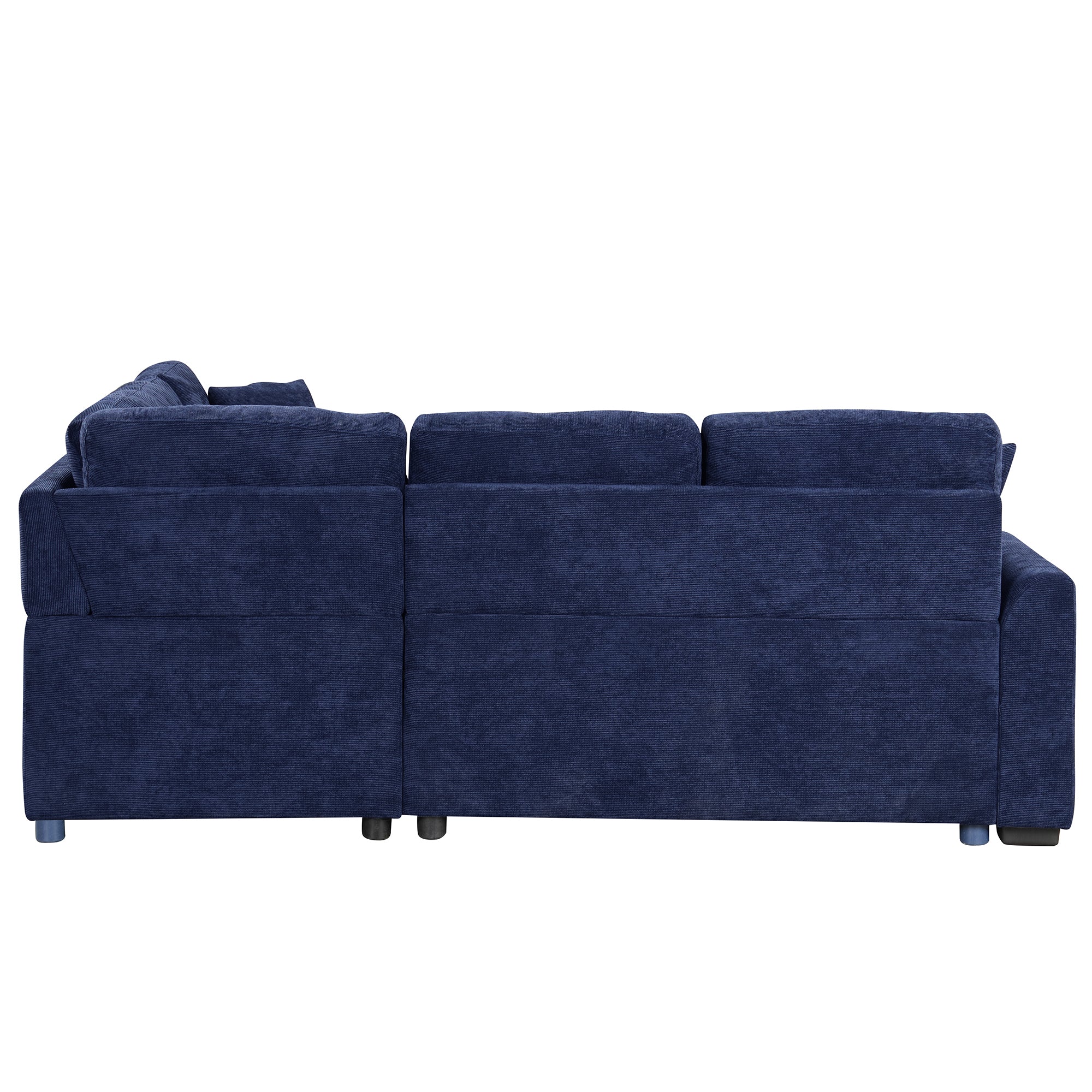 82.6" L-shape Sofa Bed Pull-out Sleeper Sofa with Wheels, USB Ports, Power Sockets for Living Room, Navy Blue