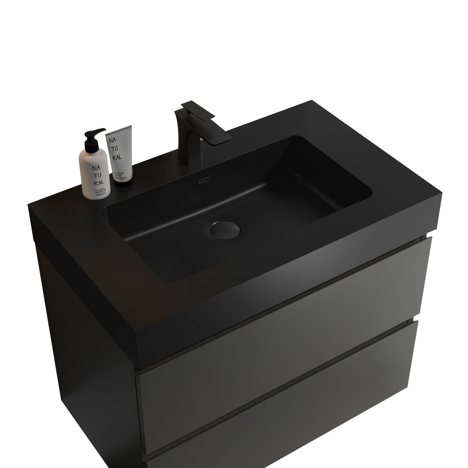 Alice 30" Gray Bathroom Vanity with Sink, Large Storage Wall Mounted Floating Bathroom Vanity for Modern Bathroom, One-Piece Black Sink Basin without Drain and Faucet