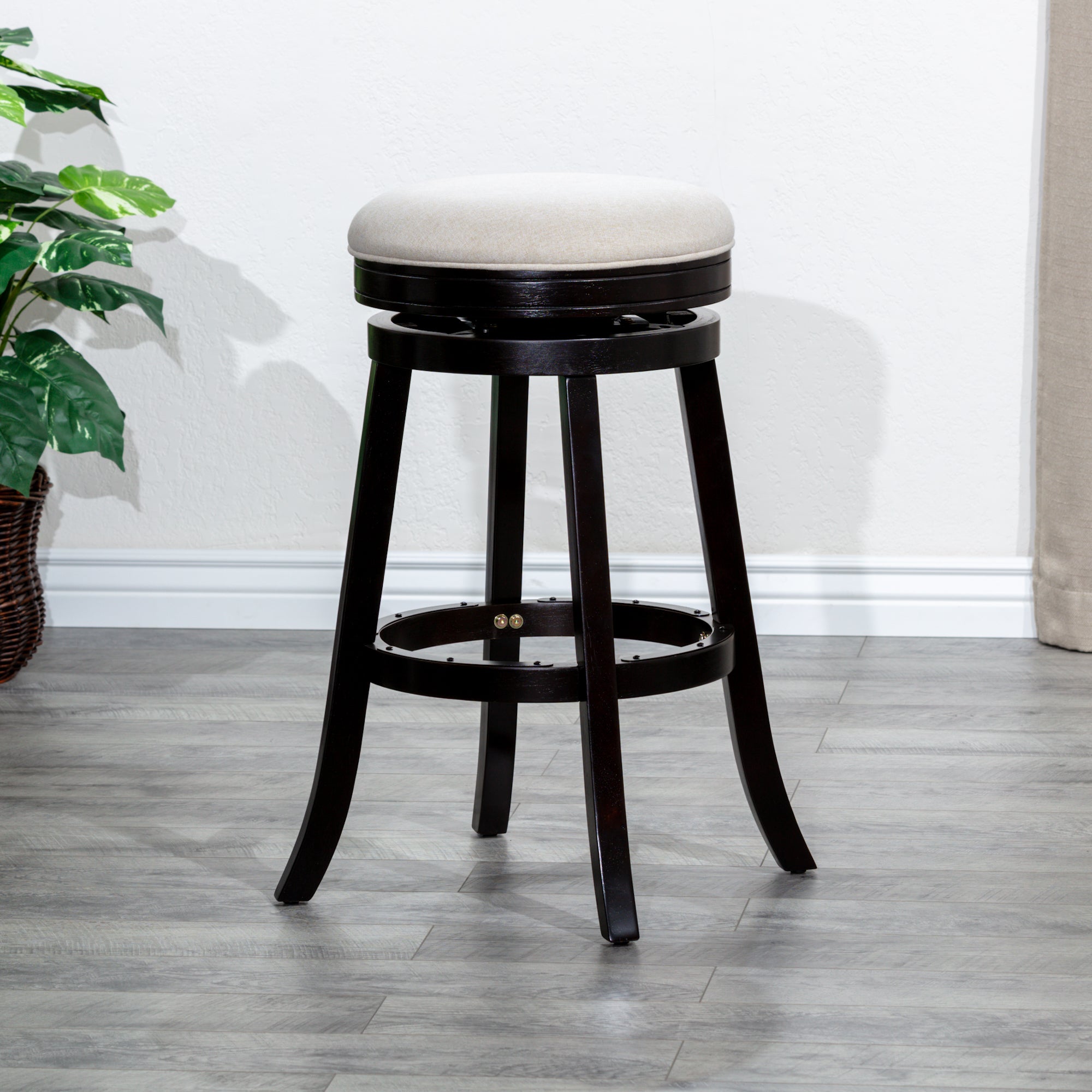 30" Bar Stool, Espresso Finish, Beige Fabric Seat