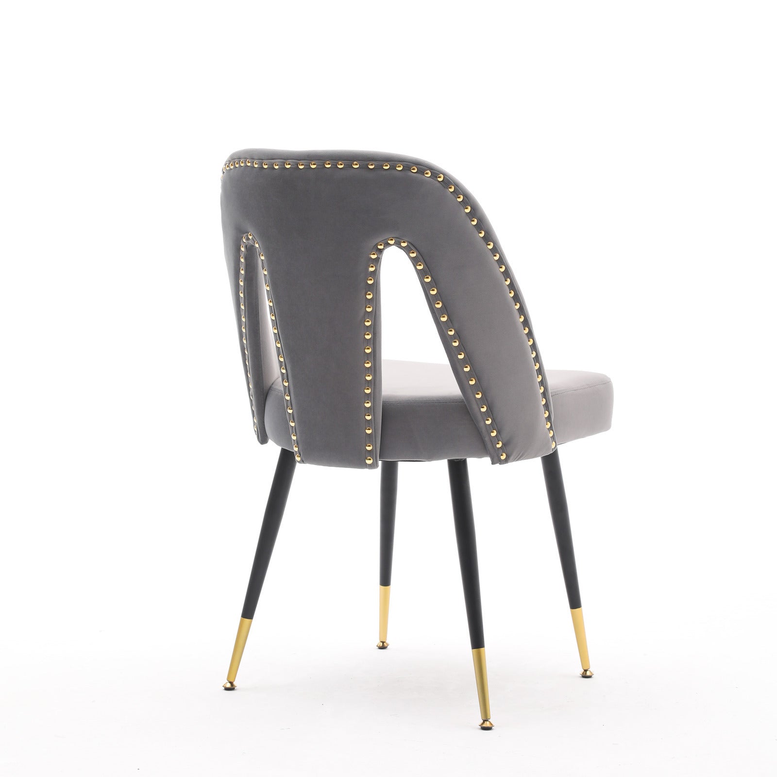 A&A Furniture,Akoya Collection Modern | Contemporary Velvet Upholstered Dining Chair with Nailheads and Gold Tipped Black Metal Legs, Gray，Set of 2