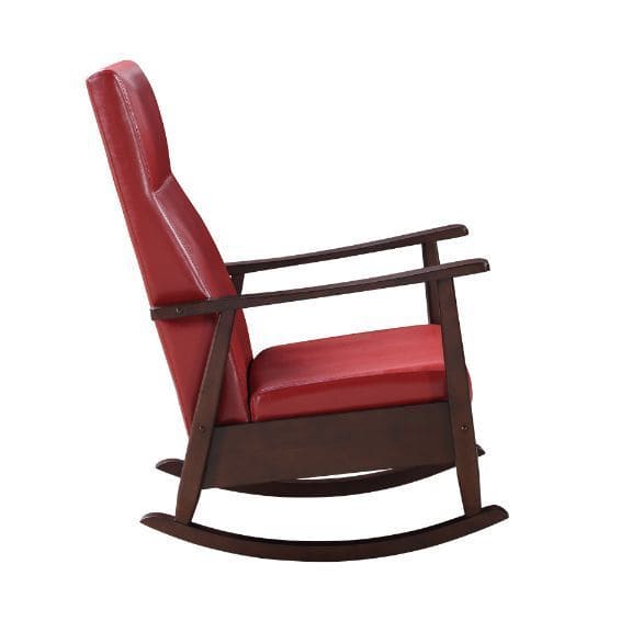 ACME Raina Rocking Chair, Red PU & Espresso Finish 59931