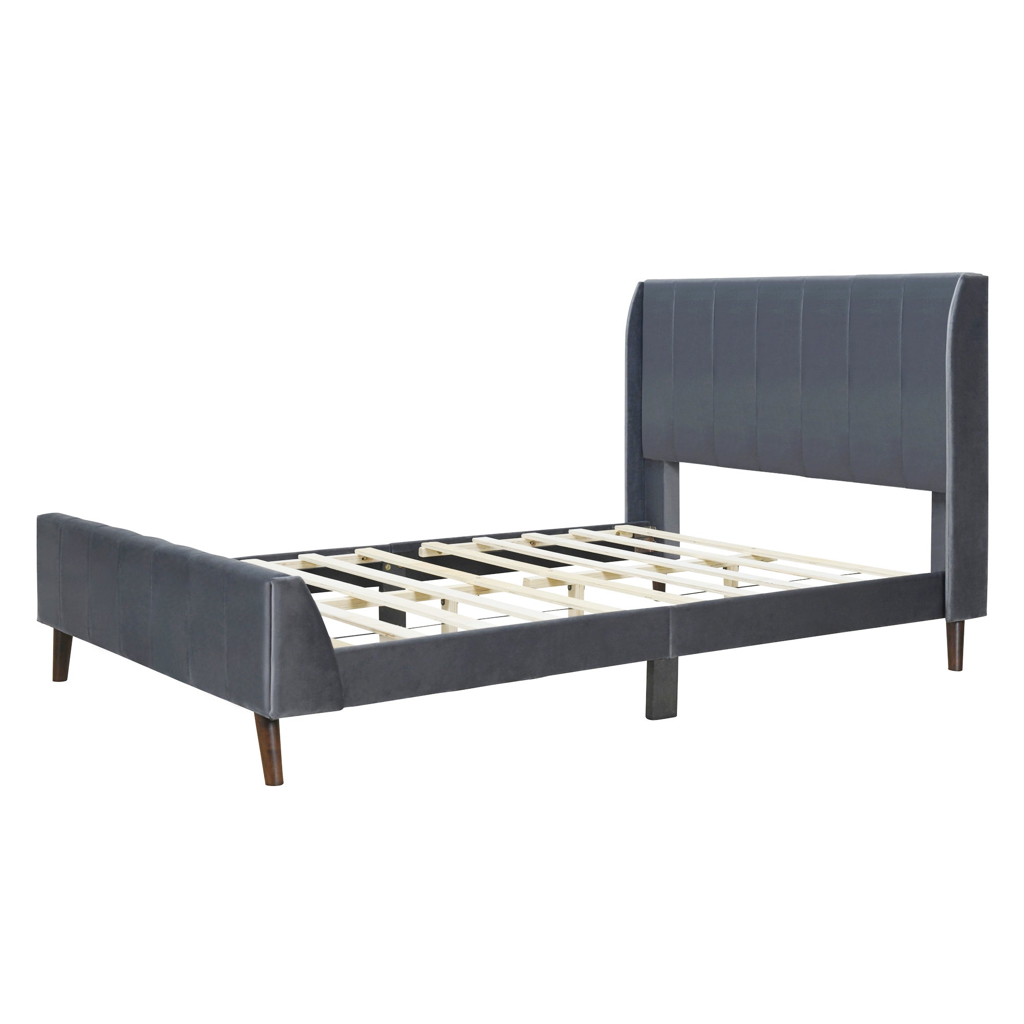 Full Size Upholstered Platform Bed, Velvet, Gray