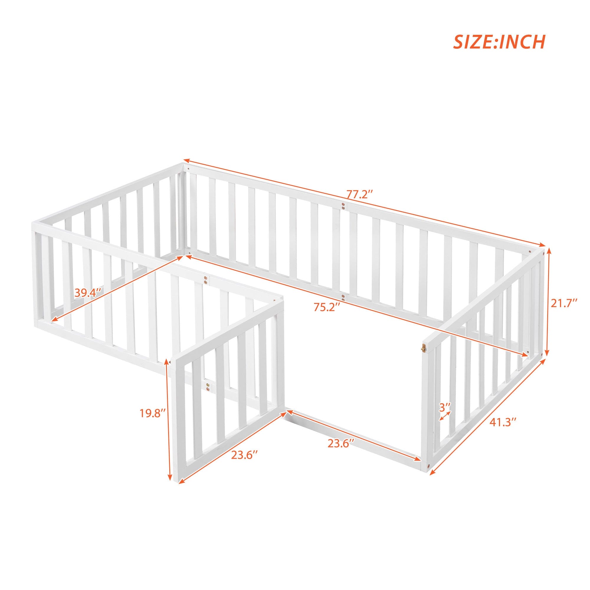 Twin Size Wood Floor Bed Frame with Fence and Door, White(OLD SKU :WF289661AAK)