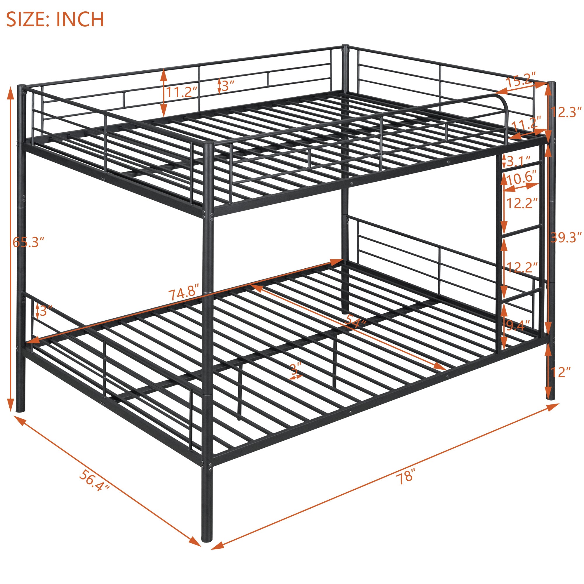 Full Over Full Metal Bunk Bed, Black