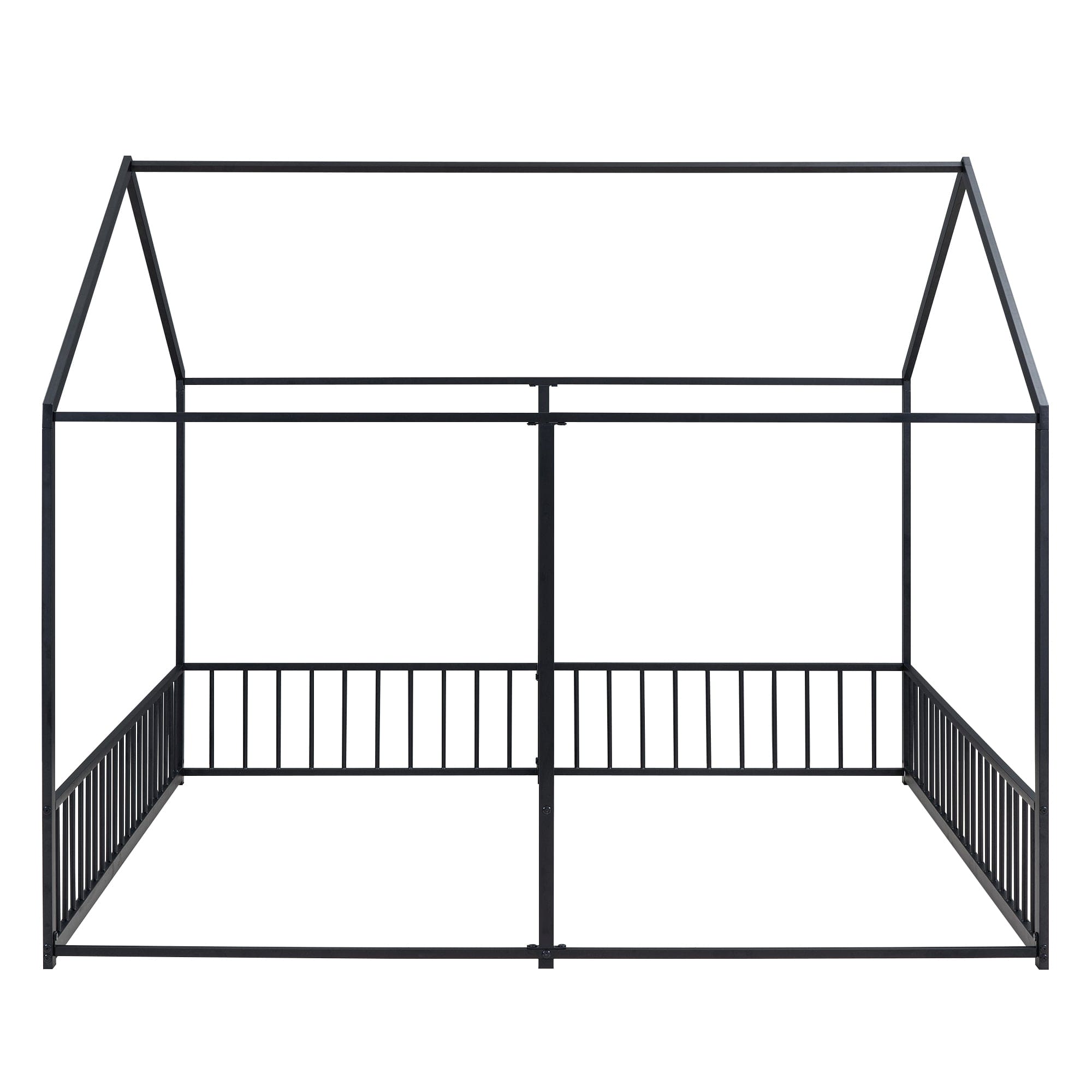 Metal Twin Size House Platform Beds, Two Shared Beds, Black