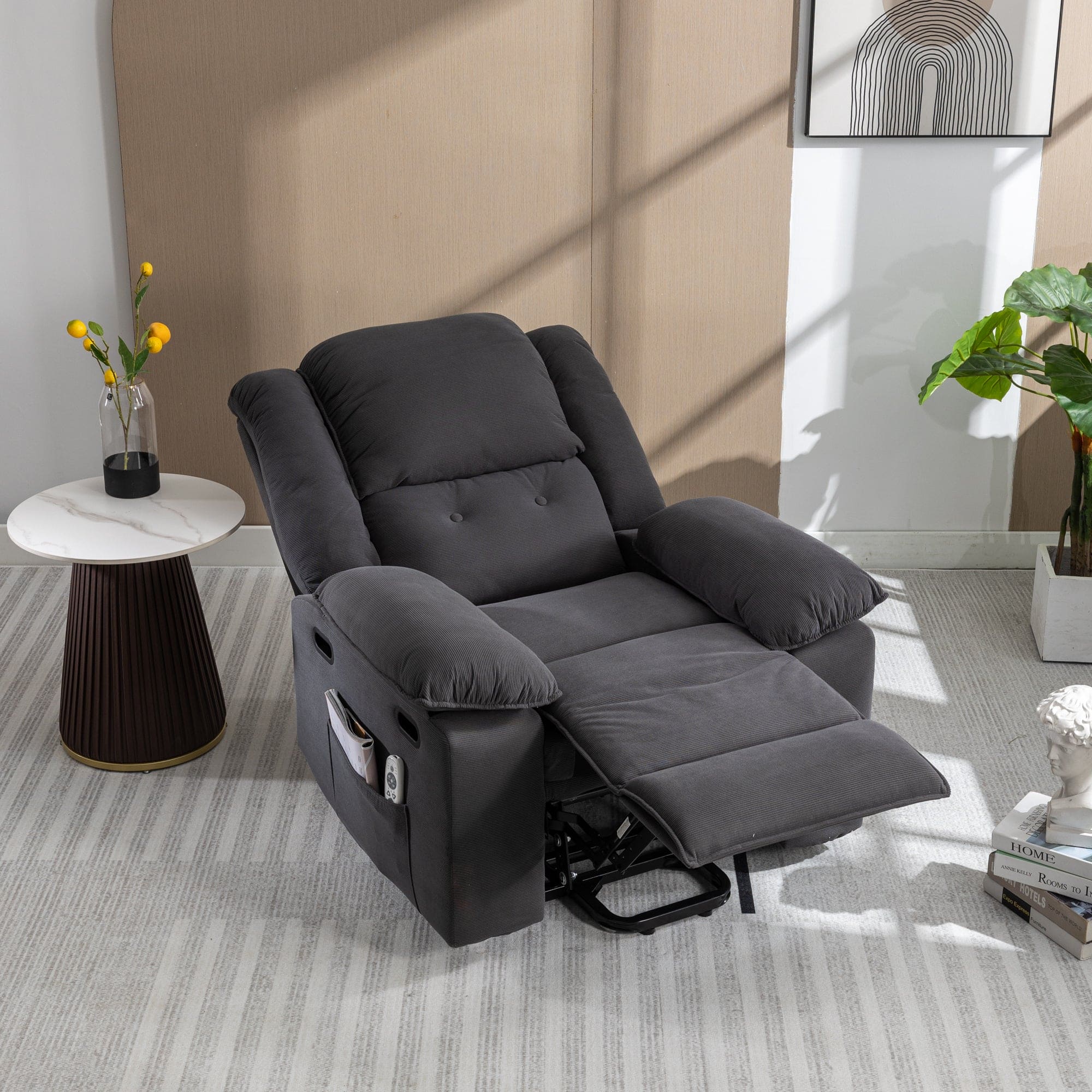 Massage Recliner,Power Lift Chair for Elderly with Adjustable Massage and Heating Function,Recliner Chair with Infinite Position and Side Pocket for Living Room ,Gray