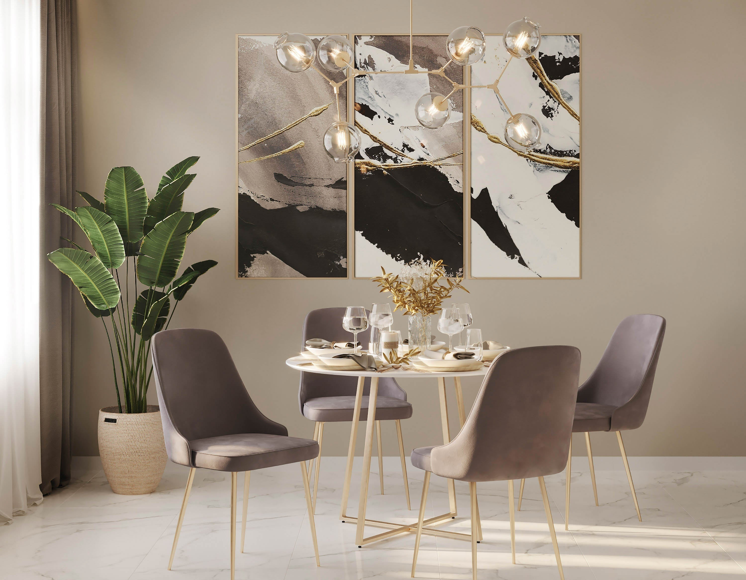 Marcel Contemporary Dining Chair with Gold Frame and Silver Velvet Fabric by LumiSource - Set of 2