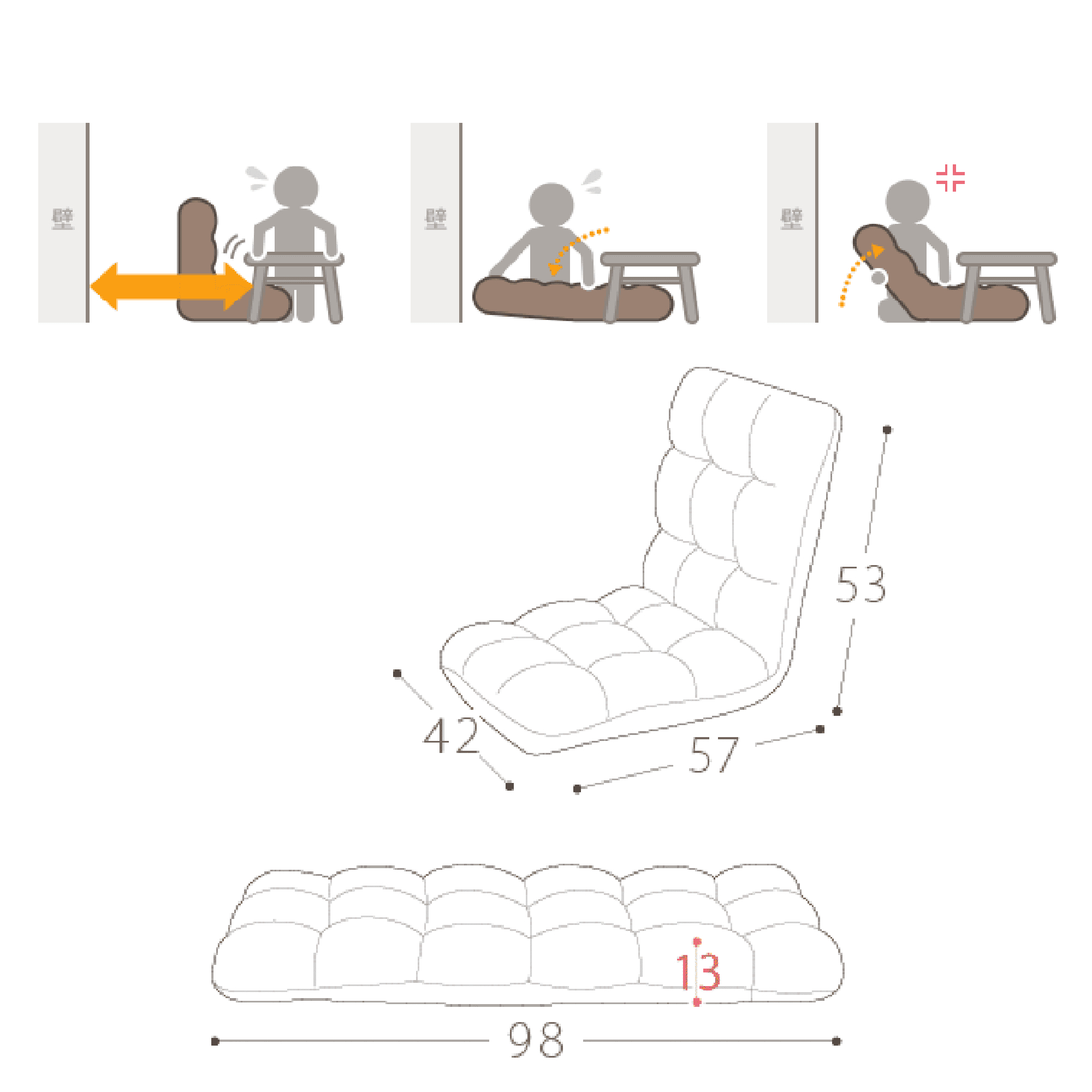 Modern Folding Lounge Chaise for Living Room and Bedroom,5 Reclining Position, djustable Foldable Modern Leisure Sofa  Video Gaming Sofa