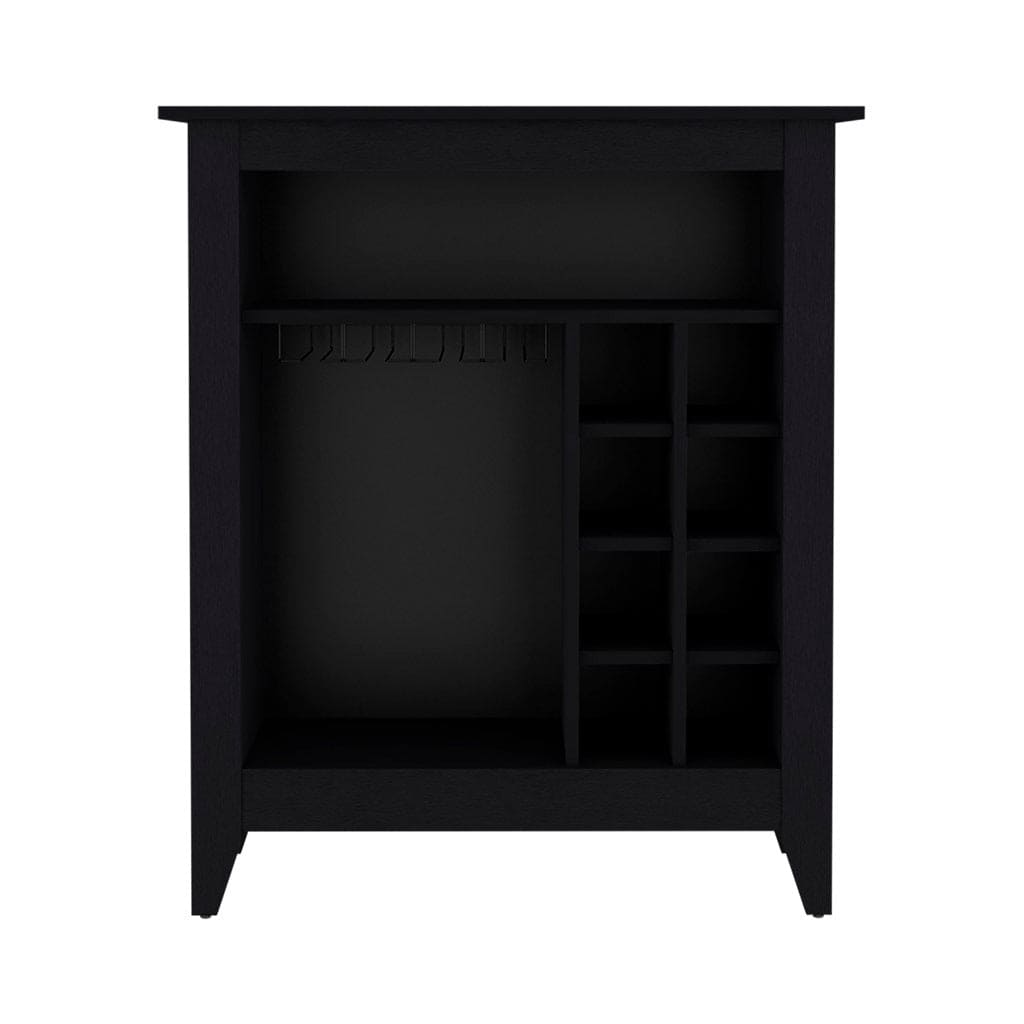 Bar Cabinet Castle, One Open Shelf, Six Wine Cubbies, Black Wengue Finish