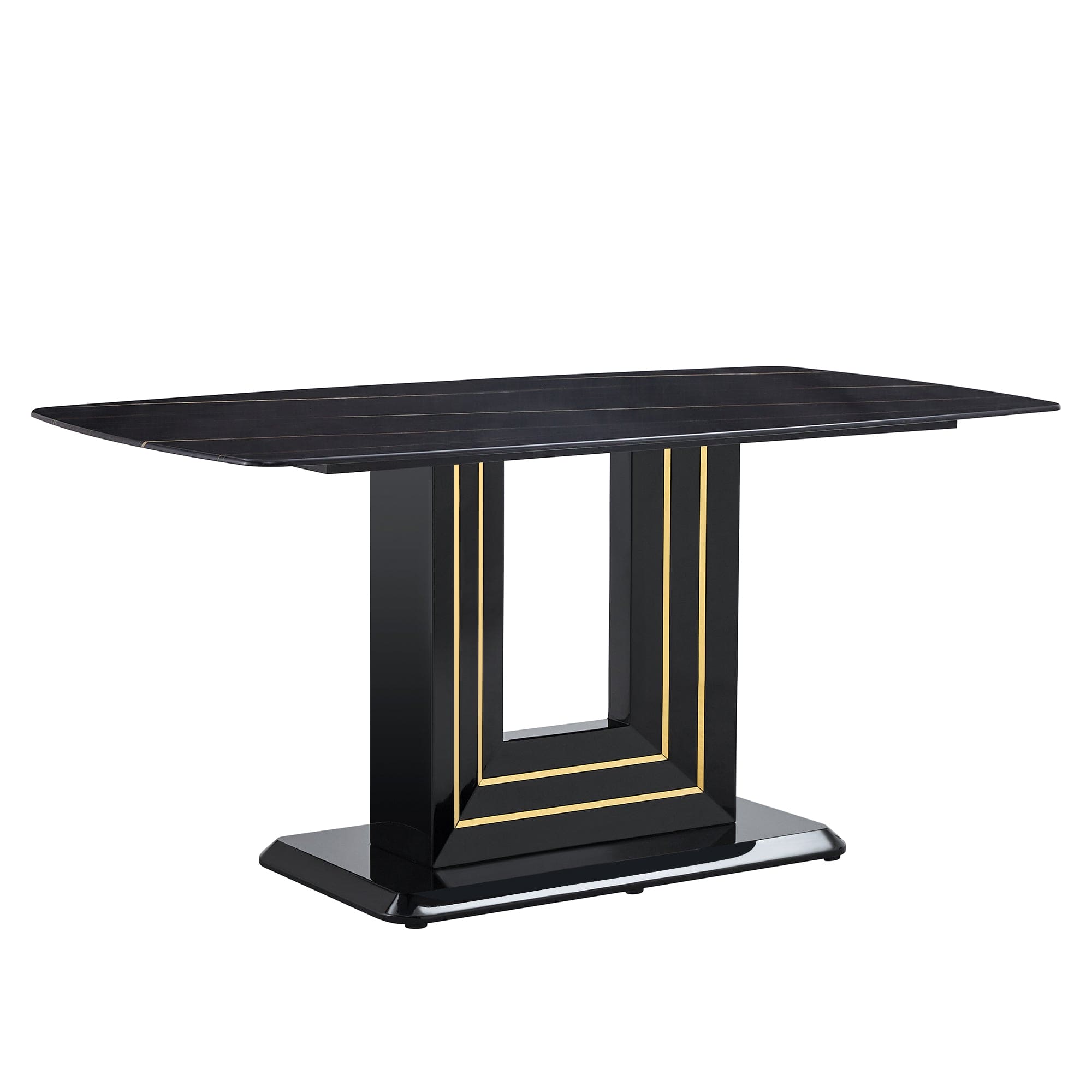 Rectangular 63" Marble Dining Table, Luxurious Dining Room Table with Faux Marble Top and U-Shape MDF Base, Modern Kitchen Dining Table for Kitchen Living Dining Room