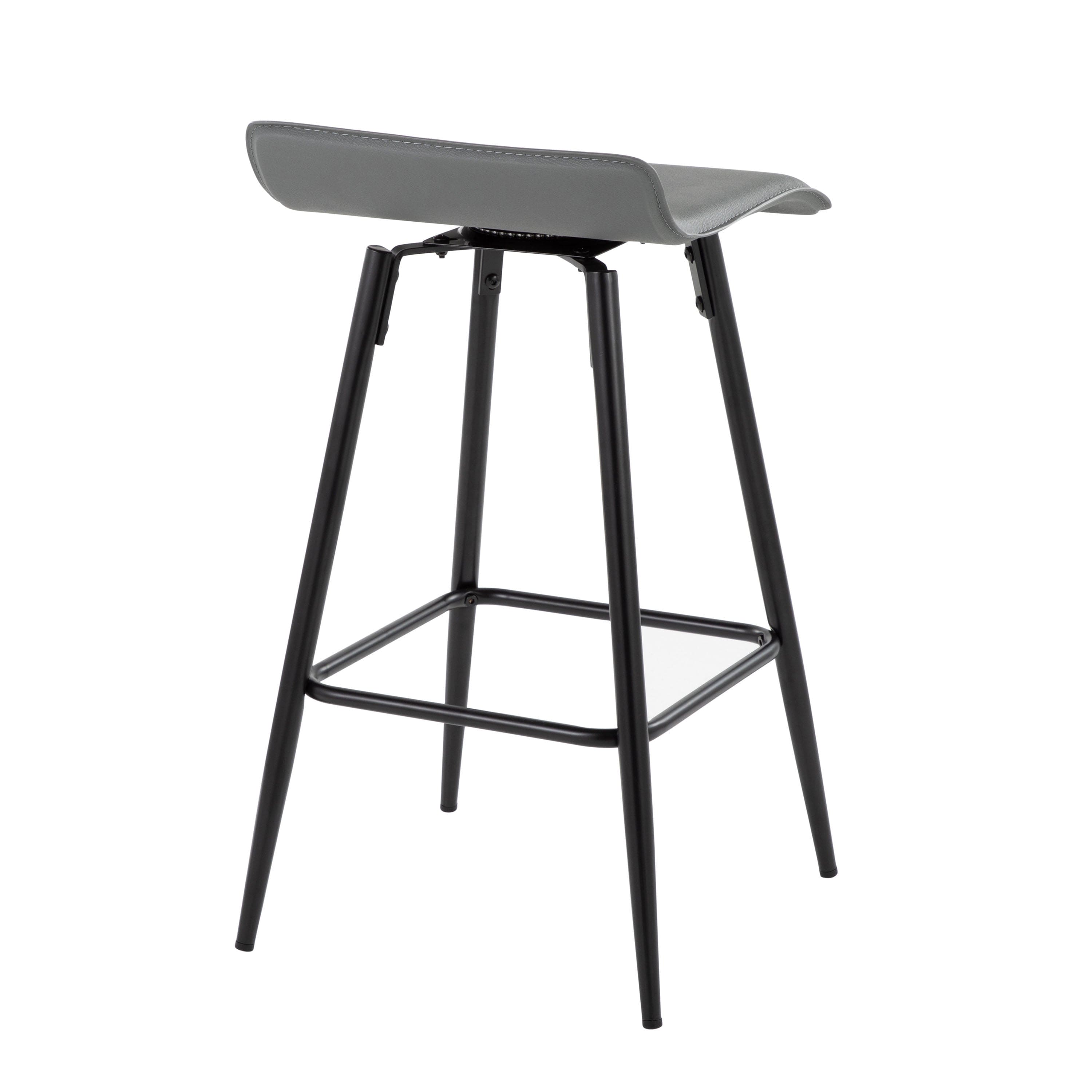 Ale 26" Contemporary Fixed Height Counter Stool in Black Steel and Grey Faux Leather by LumiSource - Set of 2