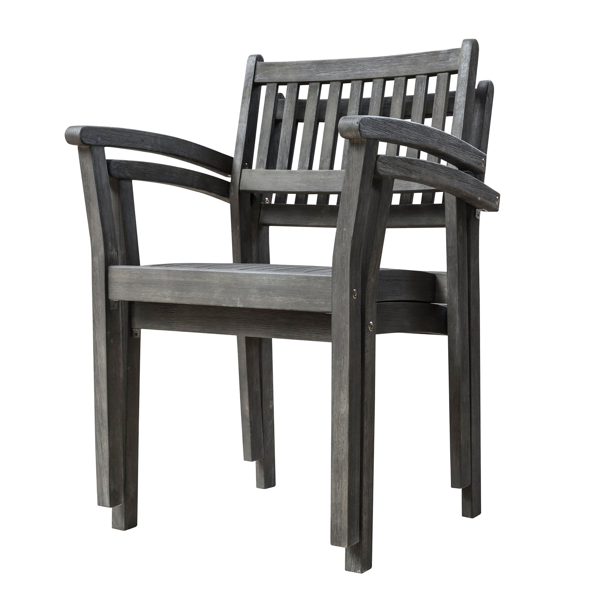 Caladesi Grey-washed Farmhouse Wood Coastal Stackable Patio Armchair (Set of 2)