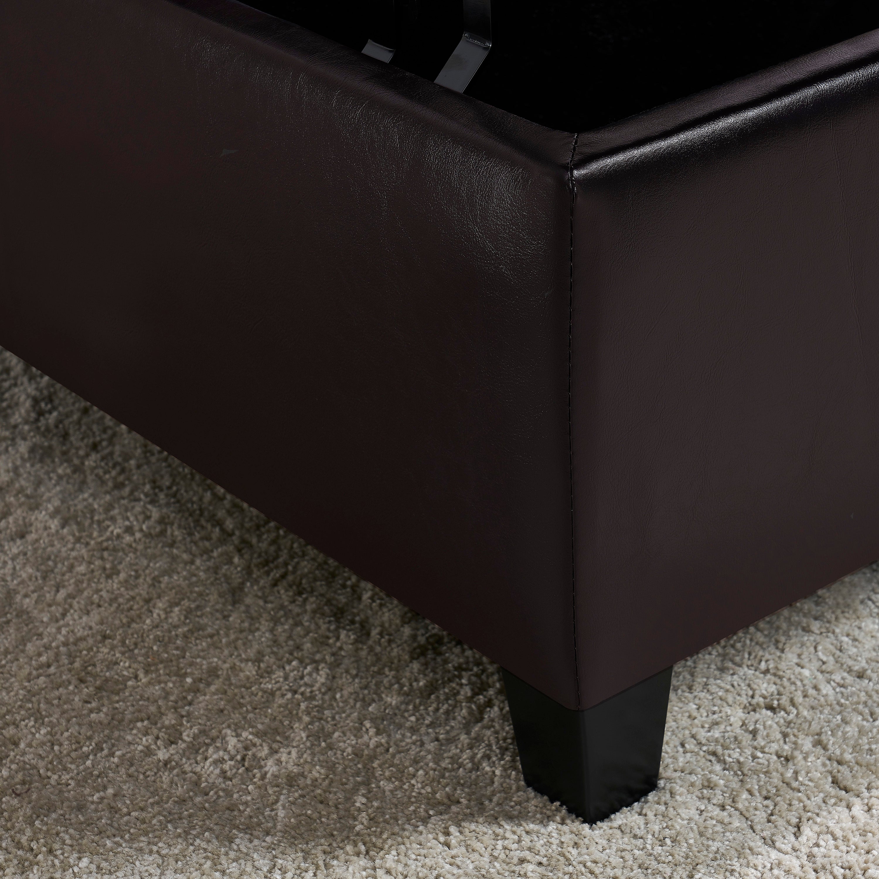 Large Square Faux Leather Storage Ottoman | Coffee table for Living Room & Bedroom (Dark Brown)