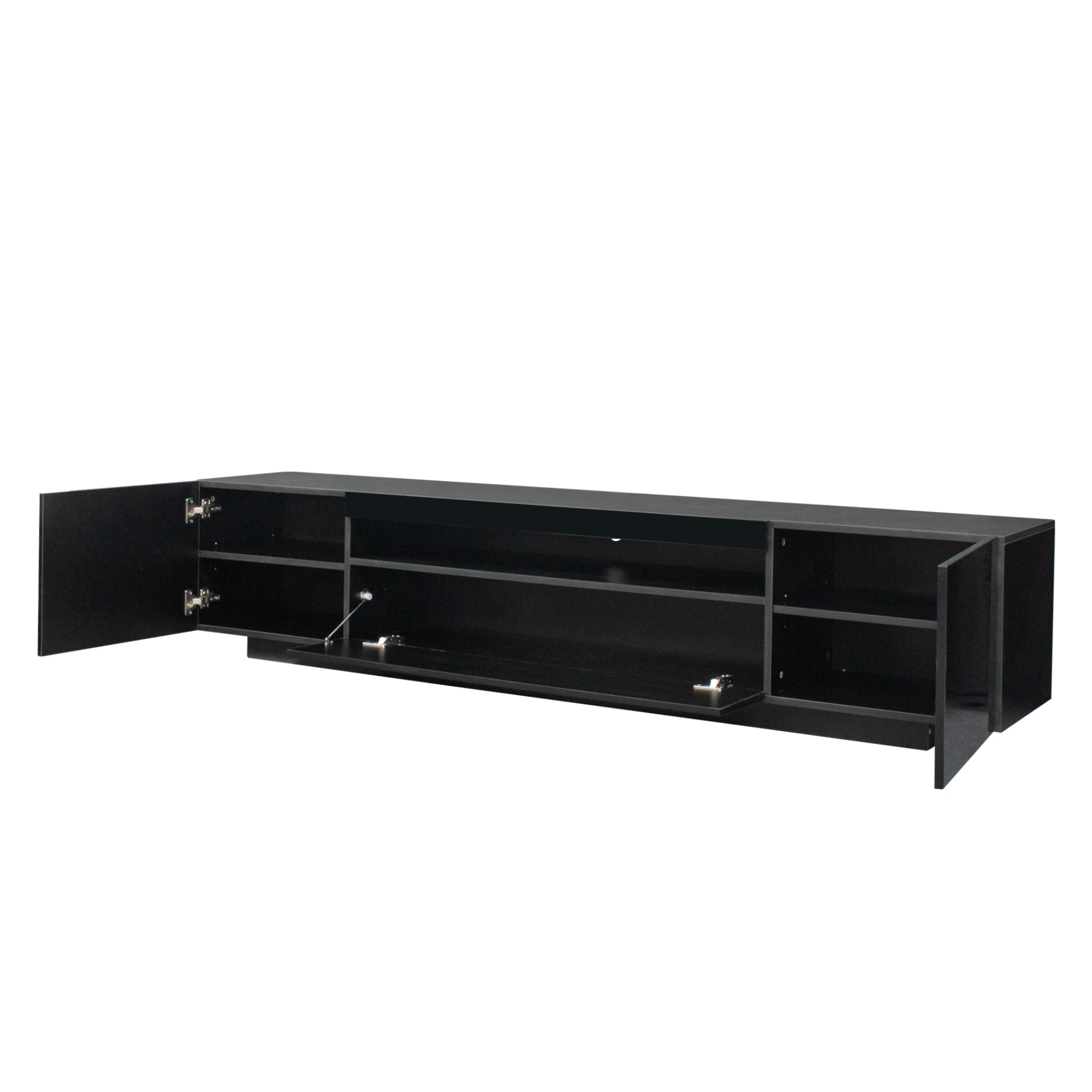 TV Cabinet Wholesale, Black TV Stand with Lights, Modern LED TV Cabinet with Storage Drawers, Living Room Entertainment Center Media