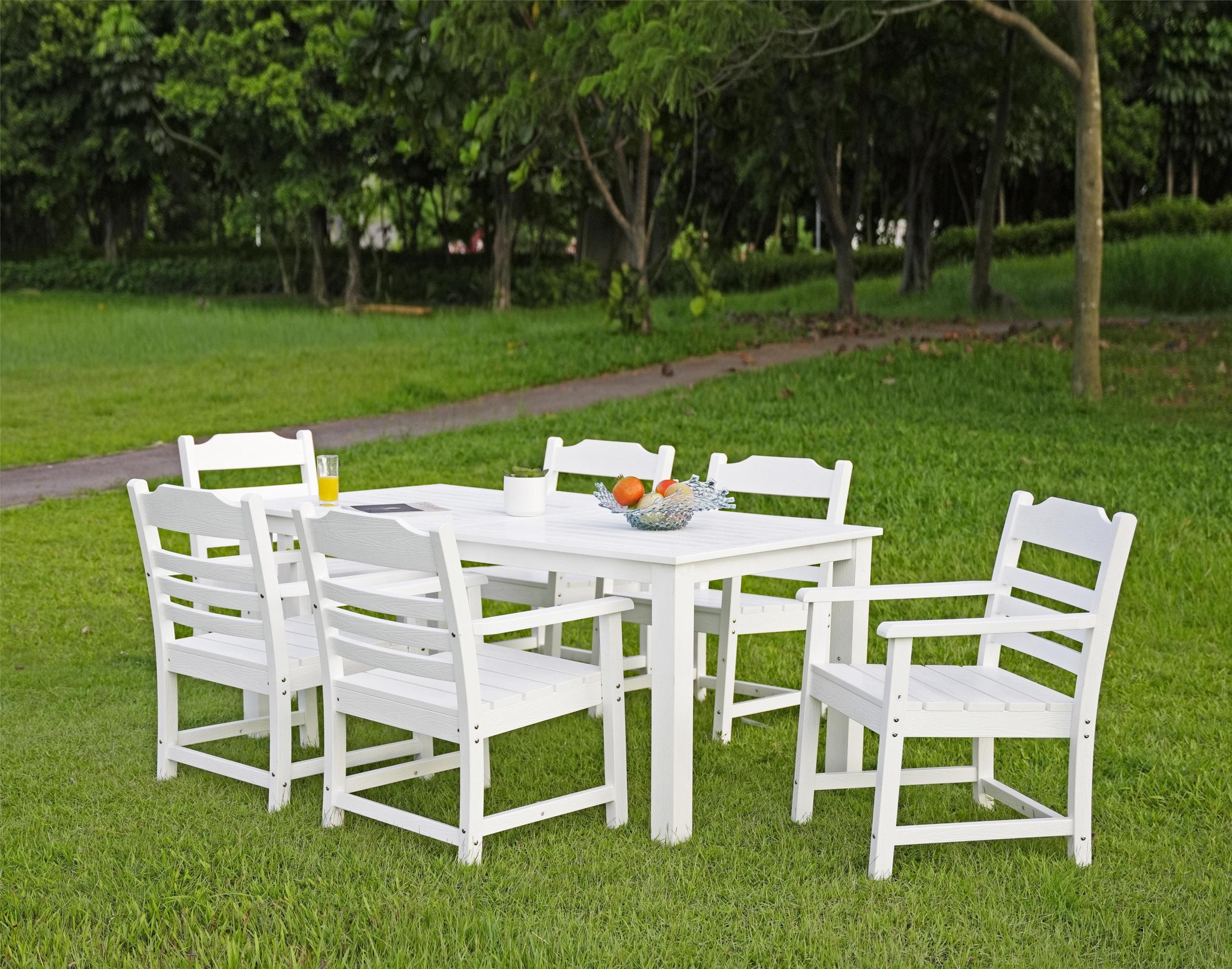 HIPS Patio Furniture Dining Chair and Table, 5 Pieces(4 dining chairs+1 dining table) Backyard Conversation Garden Poolside Balcony White