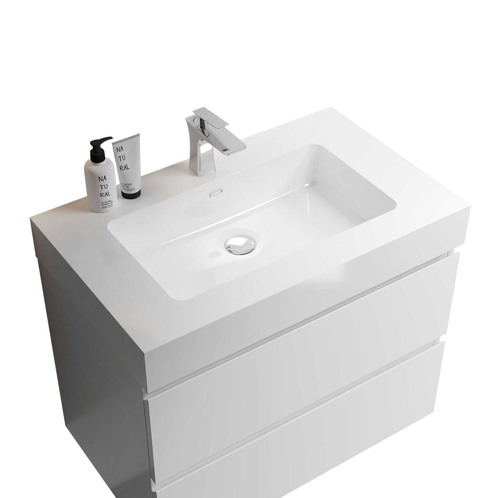 Alice 30" White Bathroom Vanity with Sink, Large Storage Wall Mounted Floating Bathroom Vanity for Modern Bathroom, One-Piece White Sink Basin without Drain and Faucet