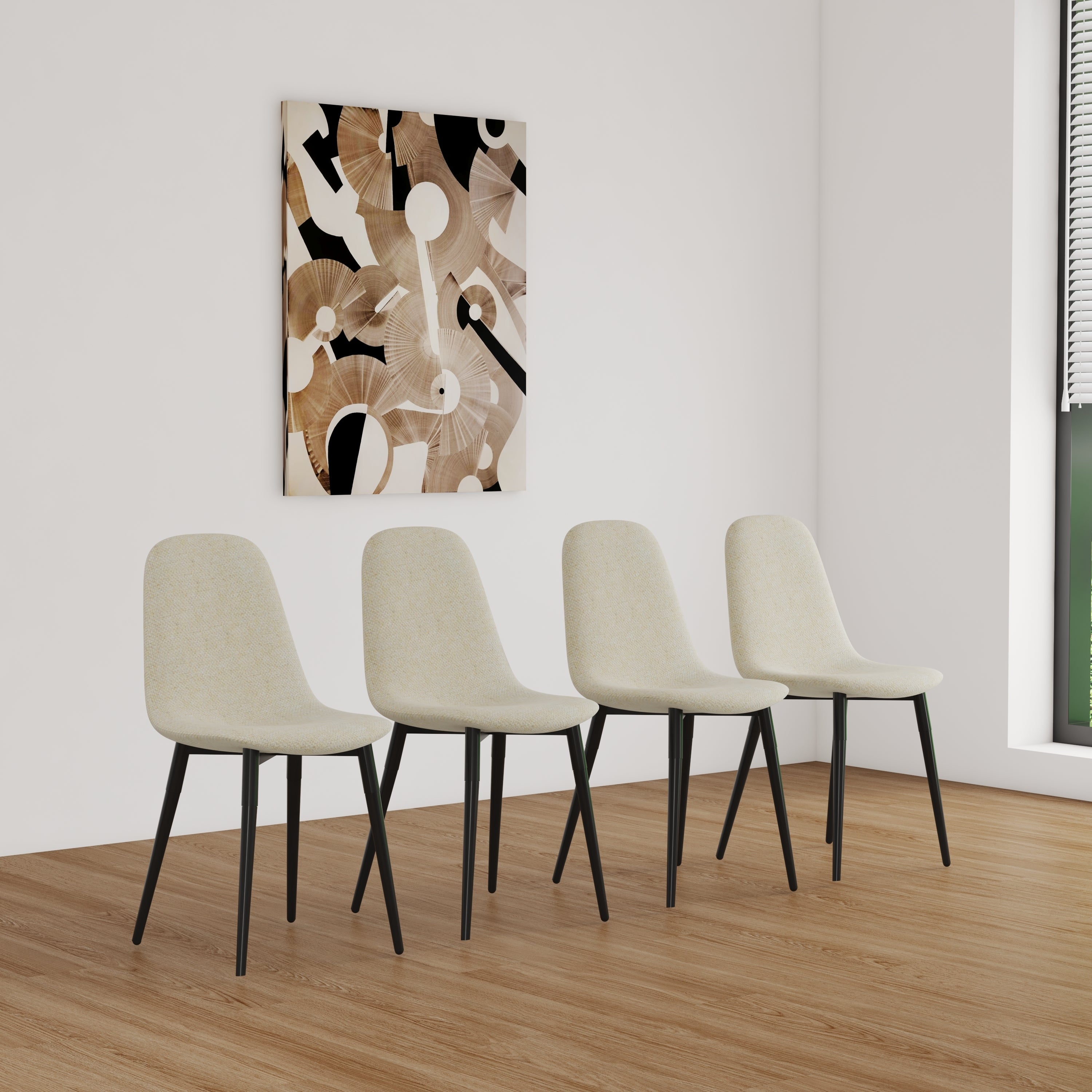 MDF Wood Colour Dining Table and Modern Dining Chairs Set of 4, Mid Century Wooden Kitchen Table Set, Metal Base & Legs, Dining Room Table and Linen Chairs