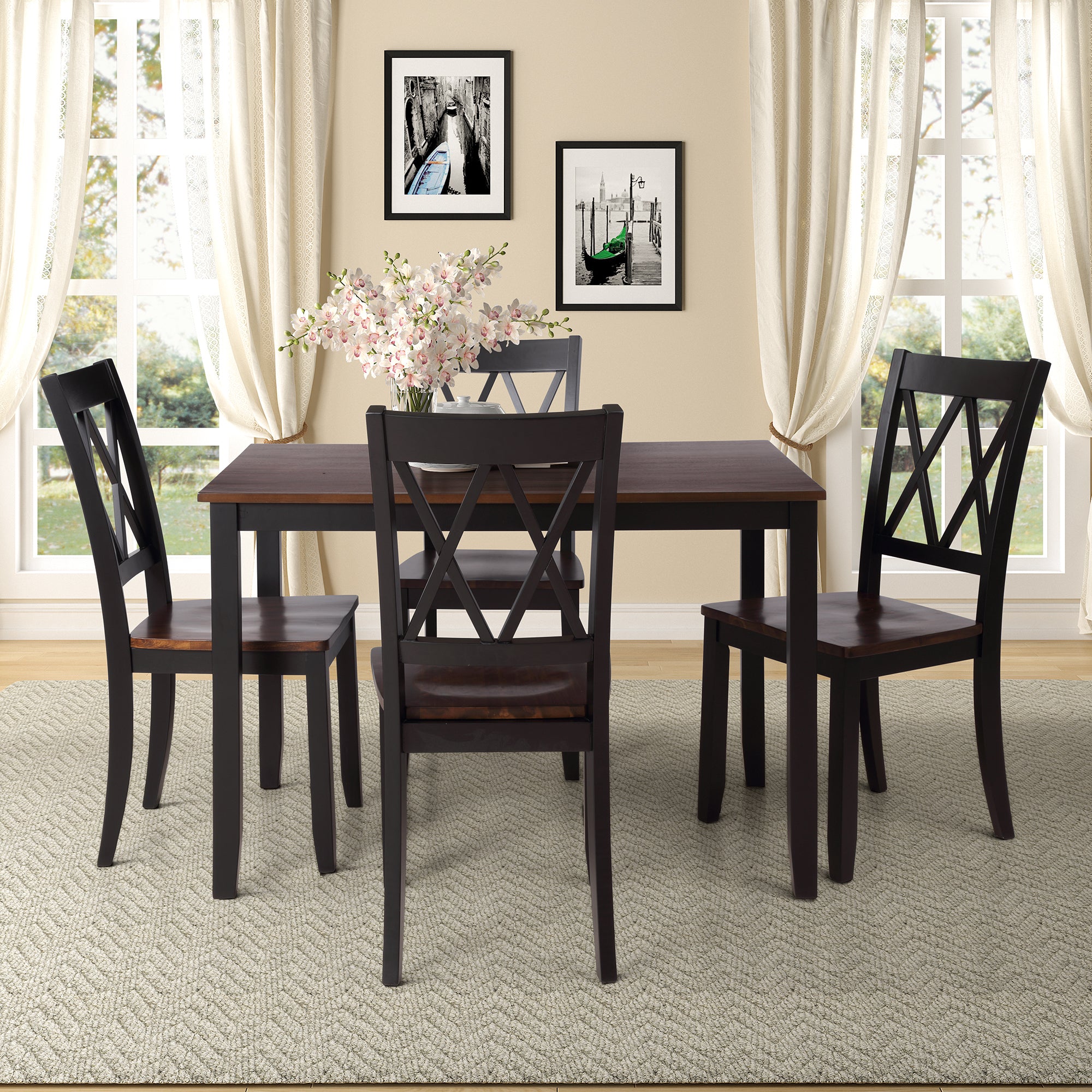 TOPMAX 5-Piece Dining Table Set Home Kitchen Table and Chairs Wood Dining Set, Black+Cherry