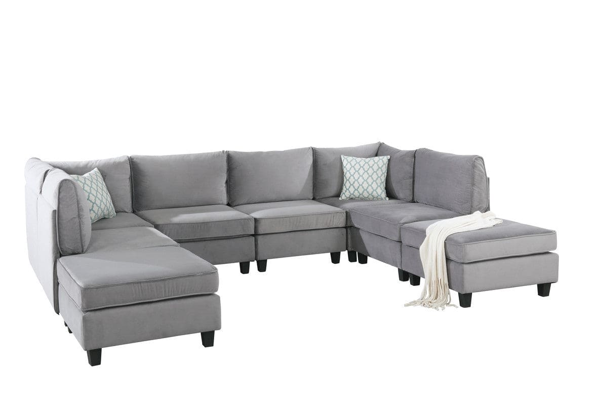 Simona Gray Velvet 8Pc Modular Sectional Sofa