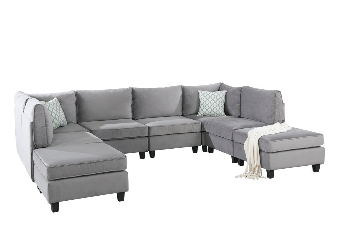 Zelmira Gray Velvet 8Pc Modular Sectional Sofa