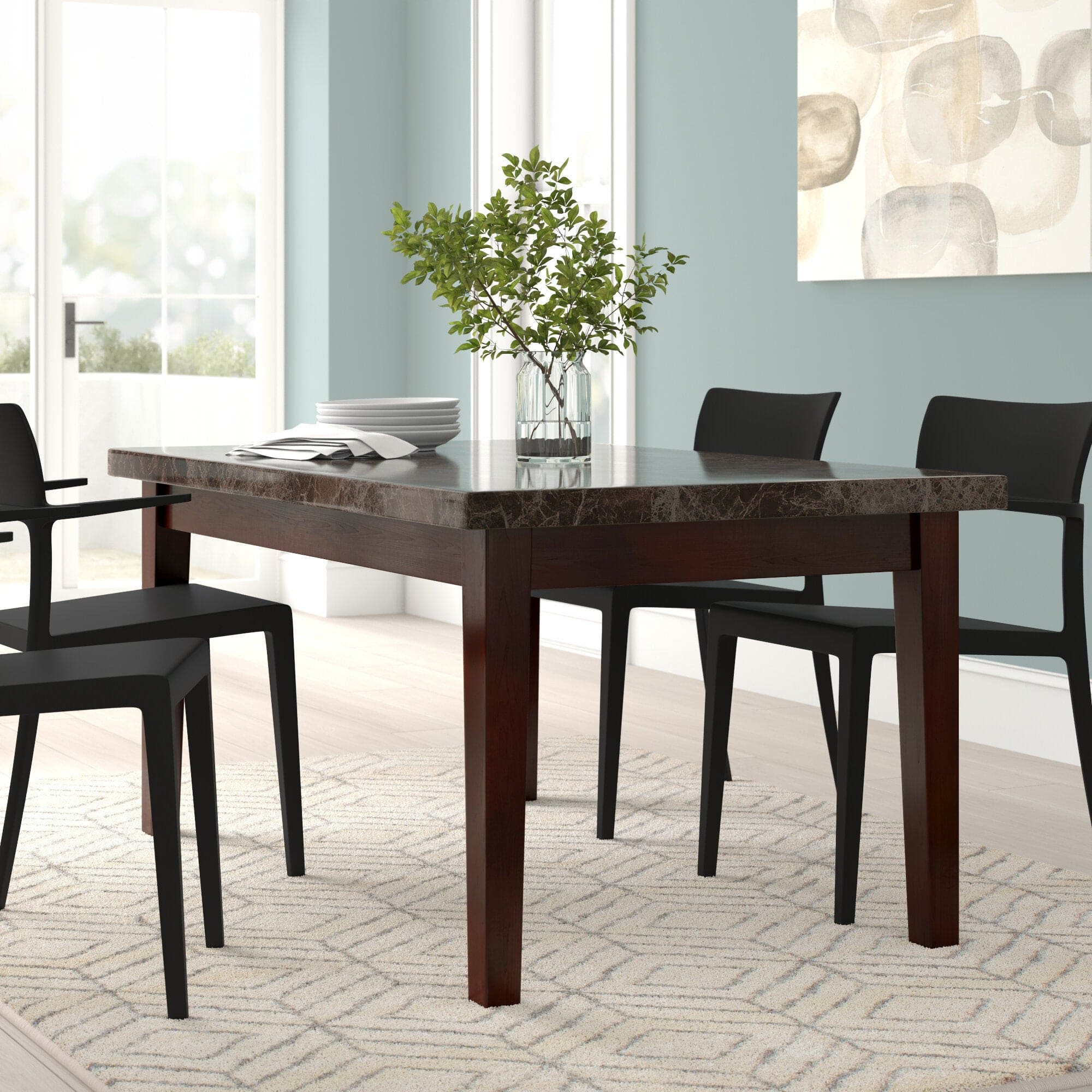 Transitional Dining Table 1pc Espresso Finish Wood Legs Black Marble Top Dining Room Furniture