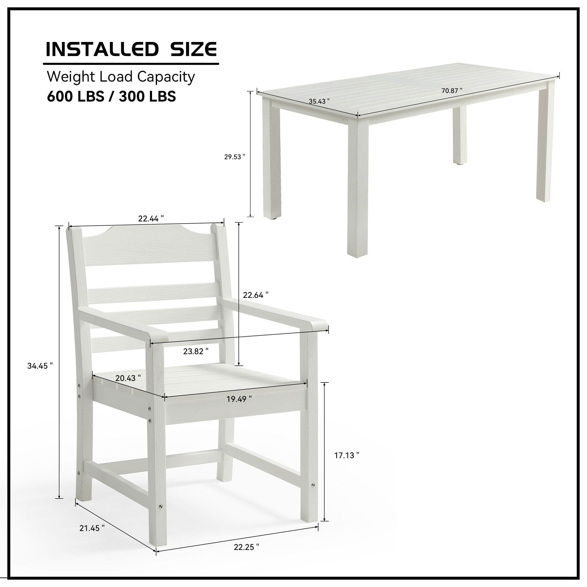 HIPS Patio Furniture Dining Chair and Table, 5 Pieces(4 dining chairs+1 dining table) Backyard Conversation Garden Poolside Balcony White