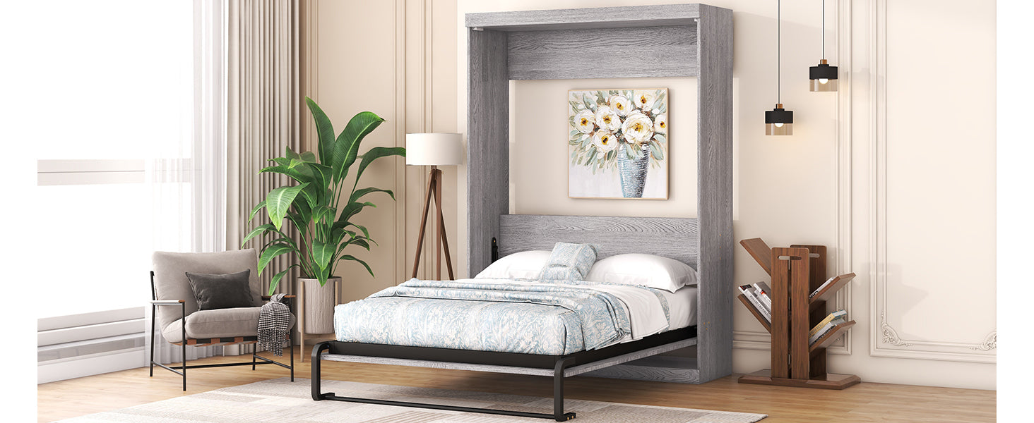 Full Size Murphy Bed, can be Folded into a Cabinet, Gray