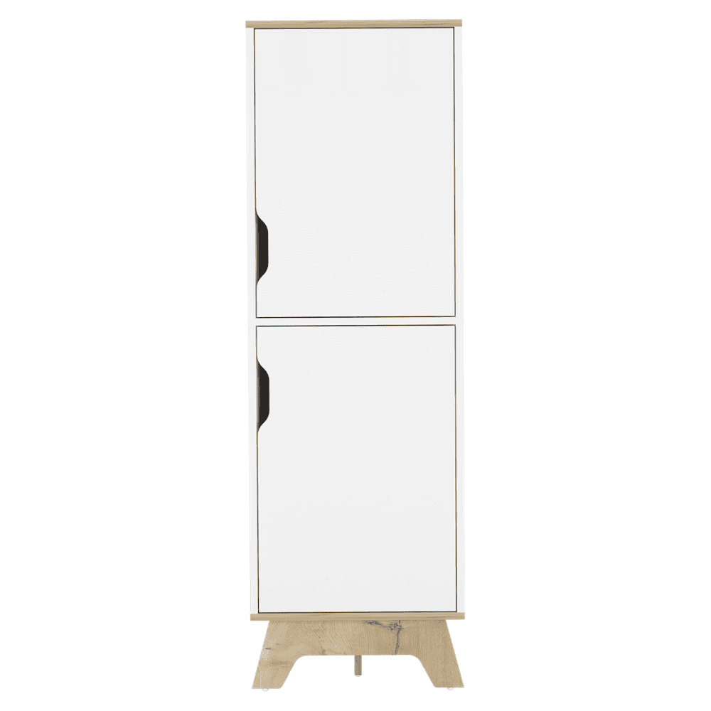 DEPOT E-SHOP Dahoon Single Kitchen Pantry Double Doors Cabinets, Four Shelves, Light oak / White