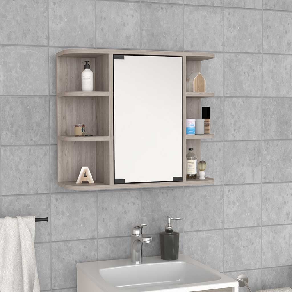 Medicine Cabinet Milano, Six External Shelves Mirror, Light Gray Finish