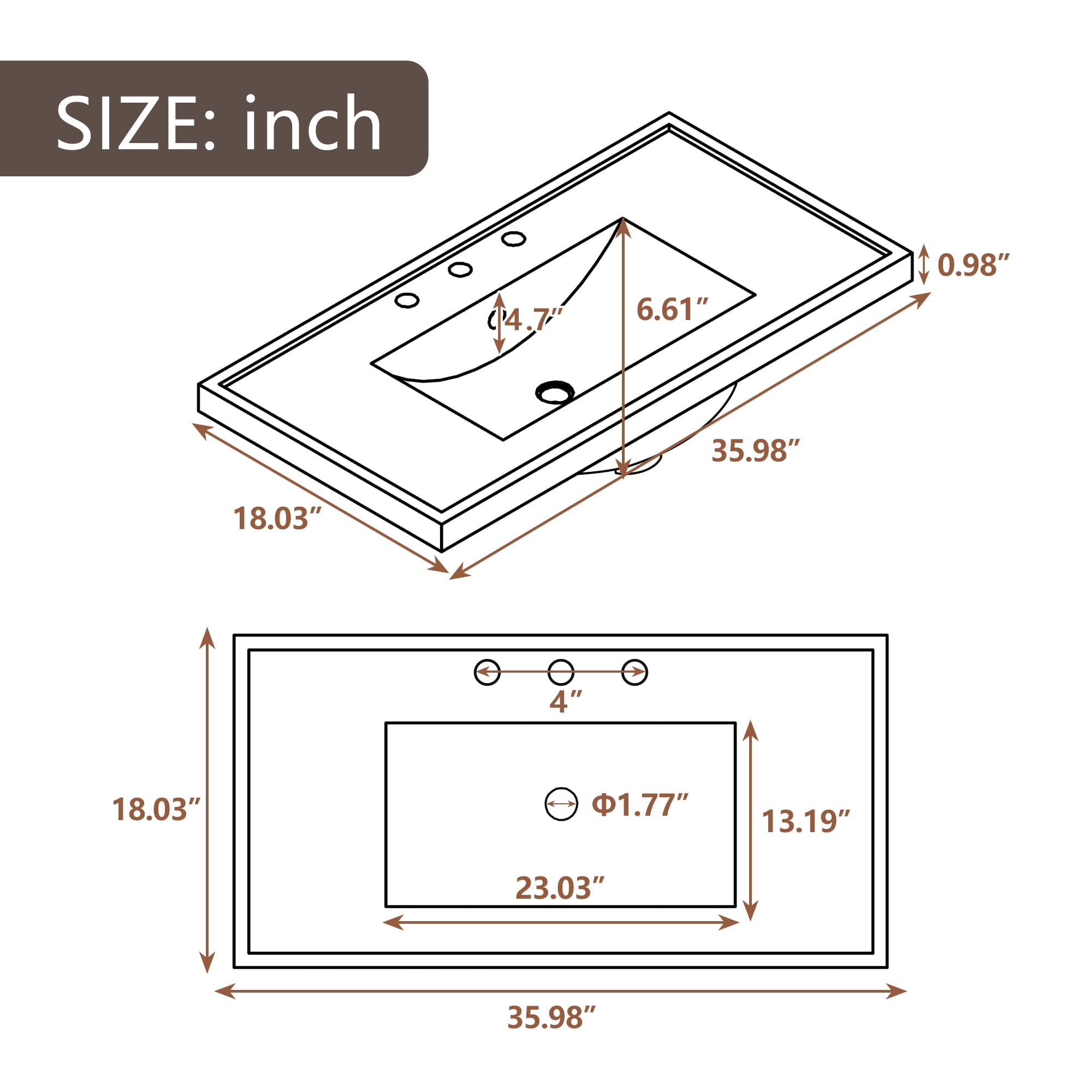 36" Bathroom Vanity with Ceramic Basin, Two Cabinets and Five Drawers, Solid Wood Frame, White (OLD SKU: SY999202AAK)