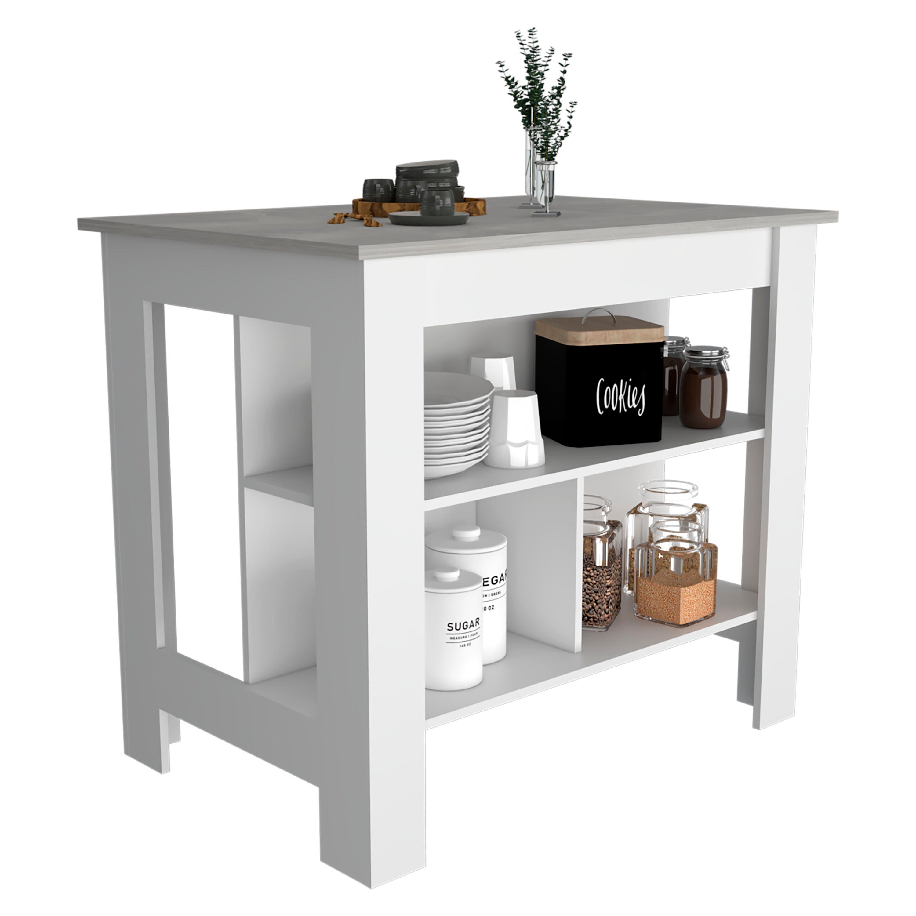 Rockaway 3-Shelf Kitchen Island White and Ibiza Marble