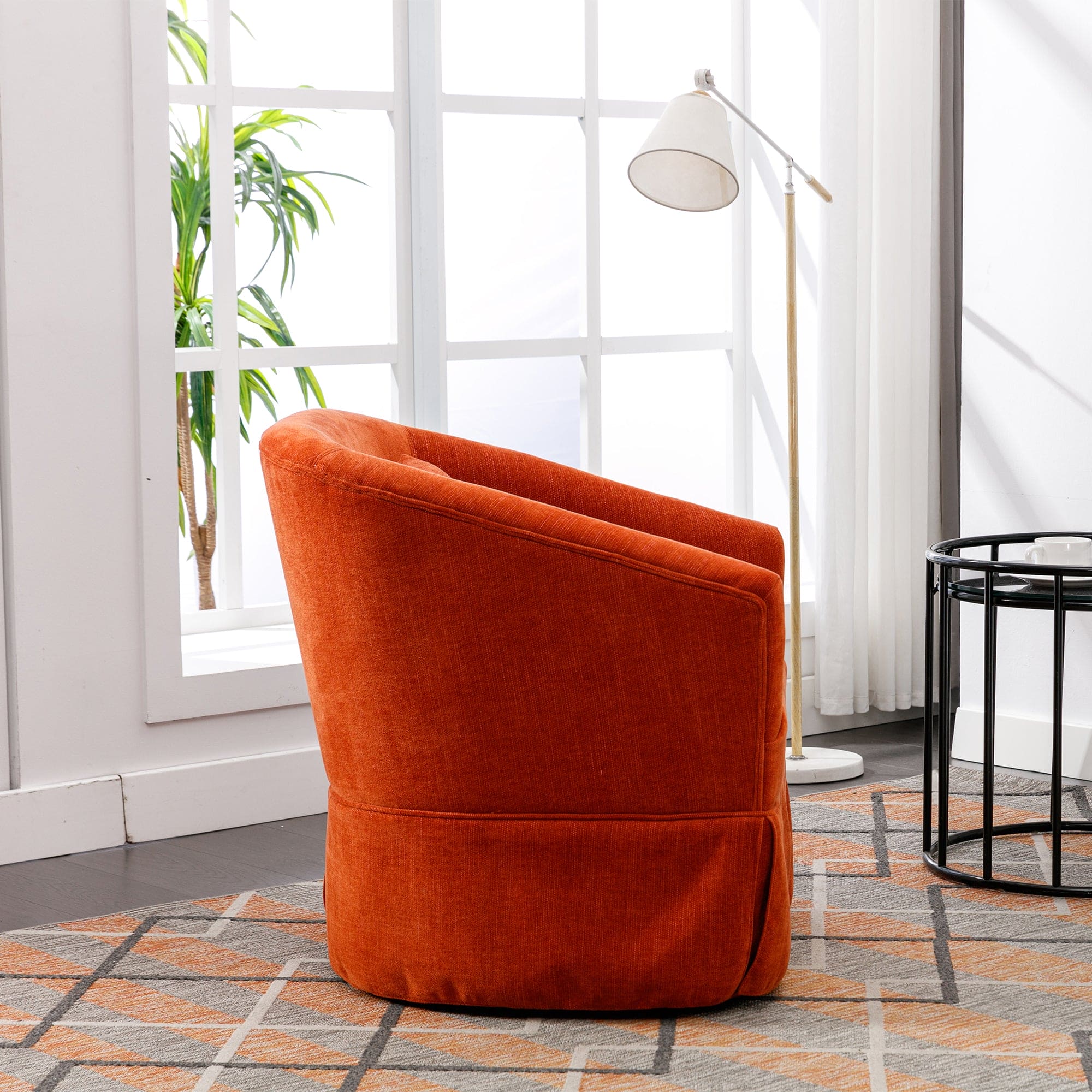 360-degree Swivel Accent  Armchair Linen Blend Orange