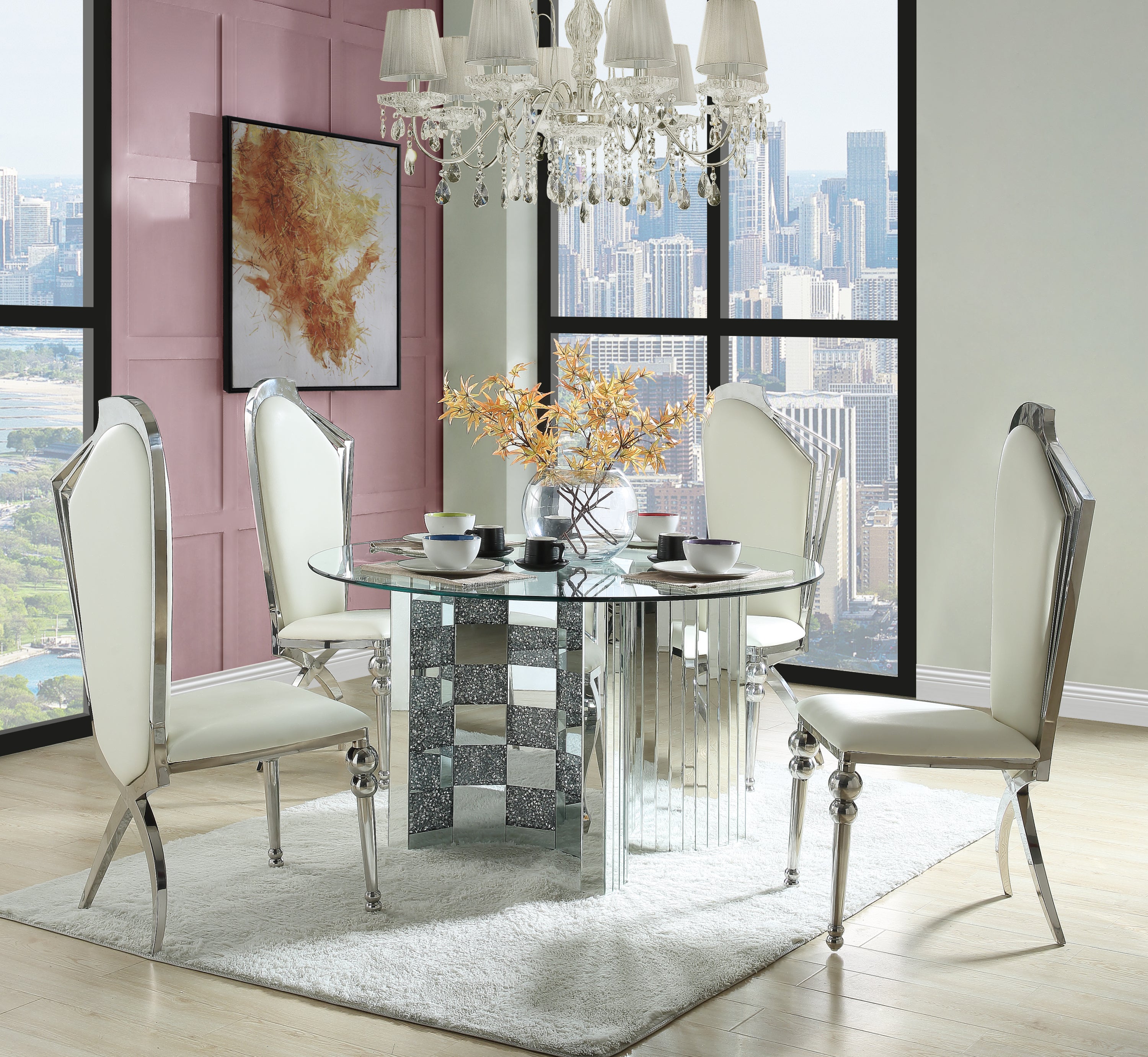 ACME Noralie DINING TABLE Mirrored & Faux Diamonds DN00718