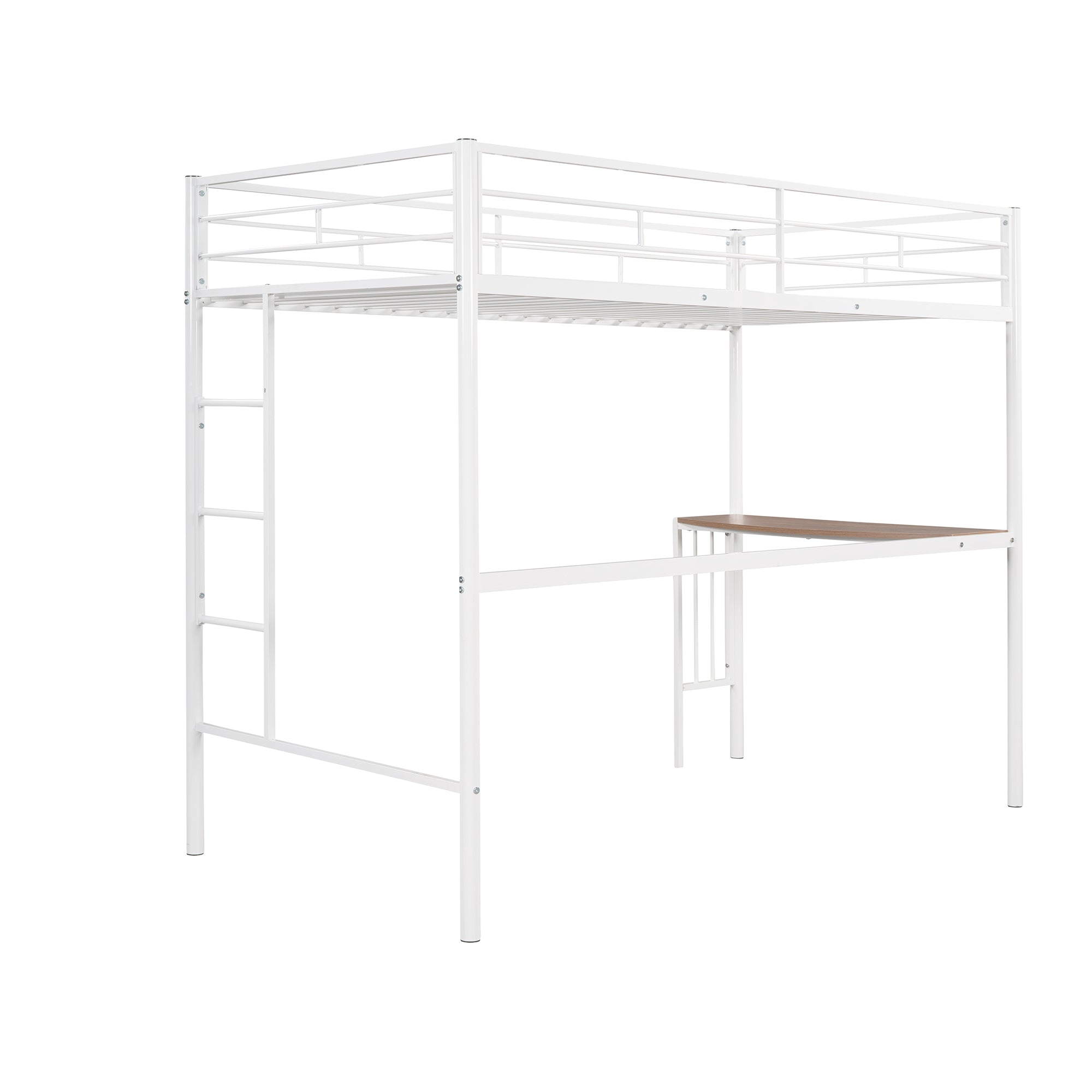 Twin Metal Bunk Bed with Desk, Ladder and Guardrails, Loft Bed for Bedroom, White(OLD SKU : MF195191AAK)